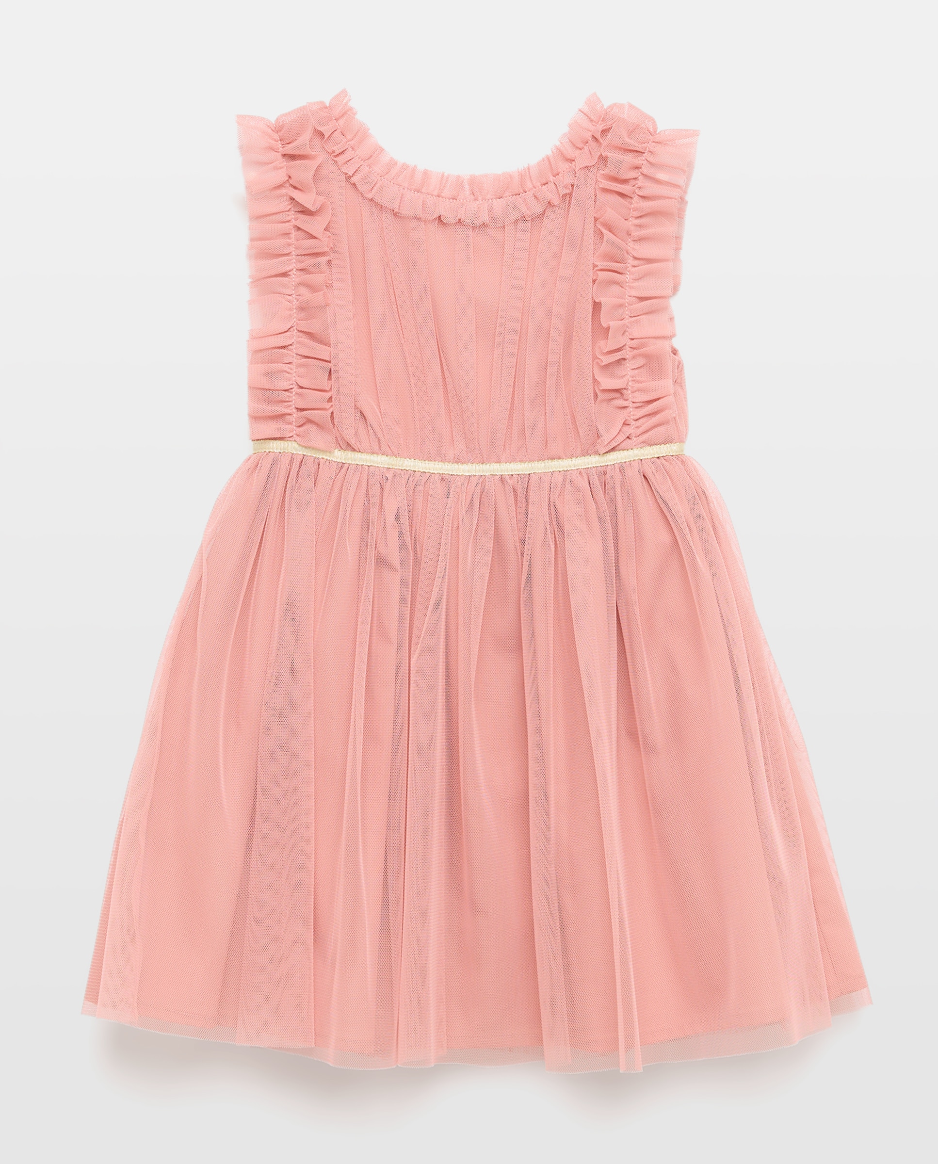 Vestido de Tule Liso com Folhos de Criança 220 Rosa Pálido-5
