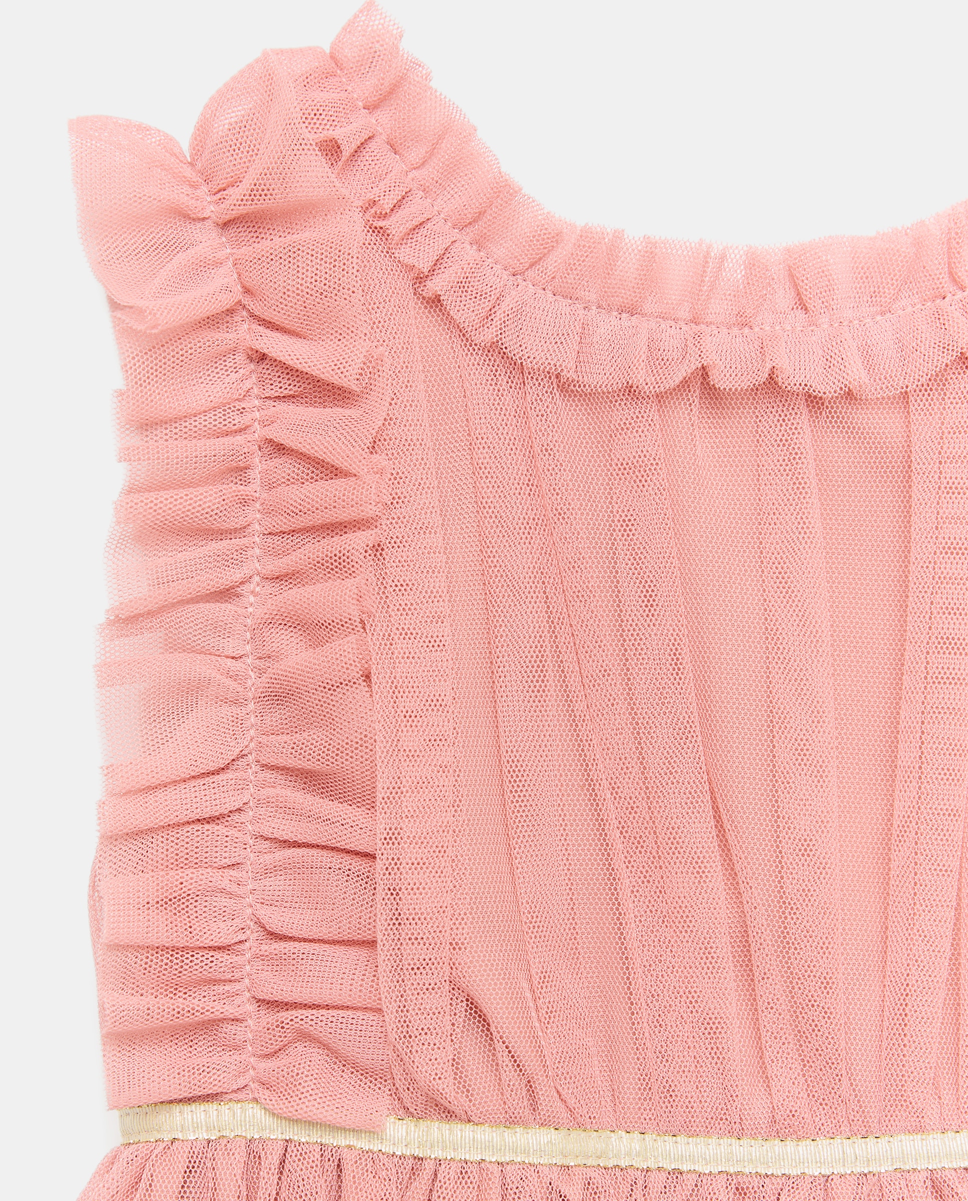Vestido de Tule Liso com Folhos de Criança 220 Rosa Pálido-6