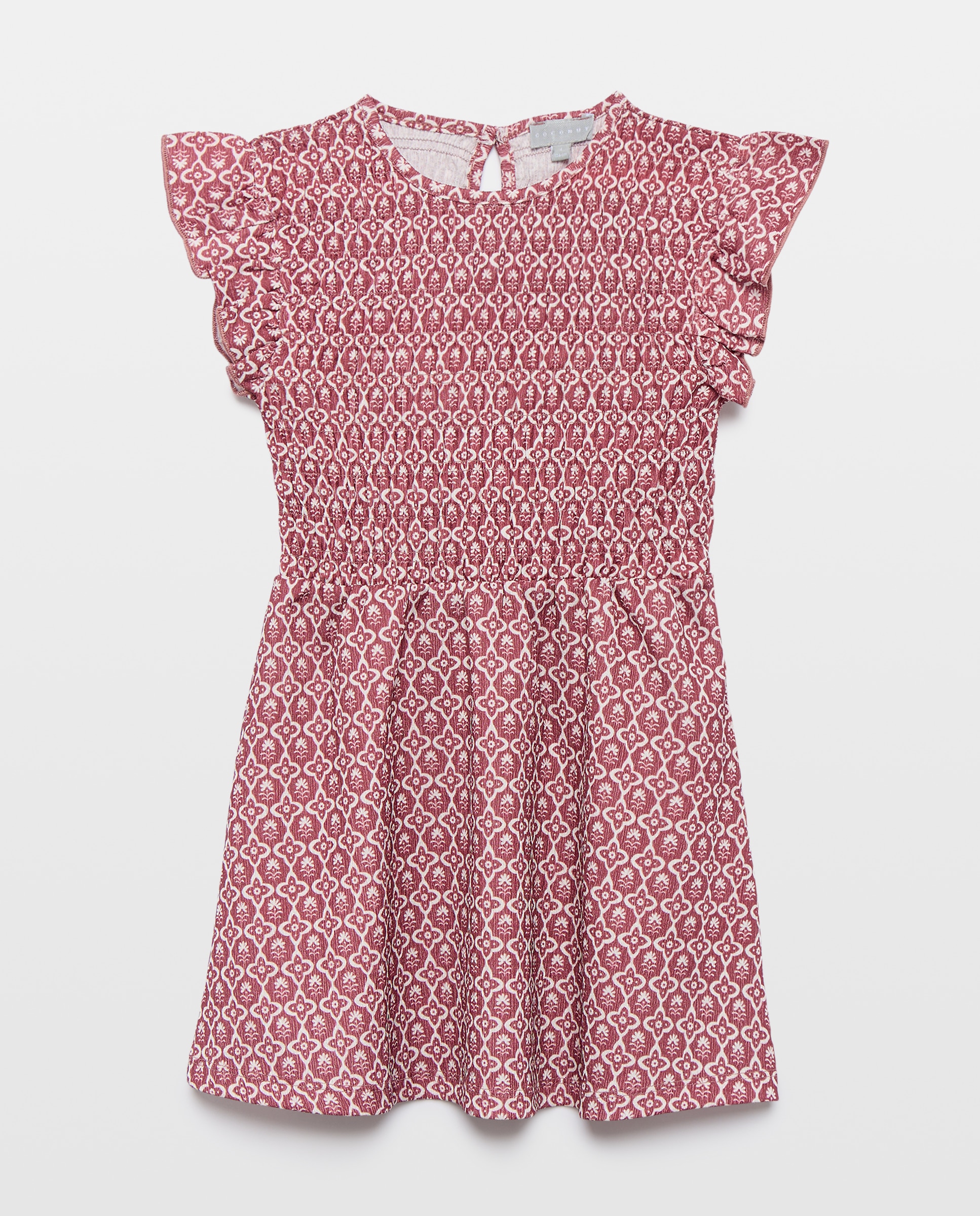 Vestido Circular de Manga Curta com Elásticos e All Over Print Coconut El Corte Inglés Vermelho-5