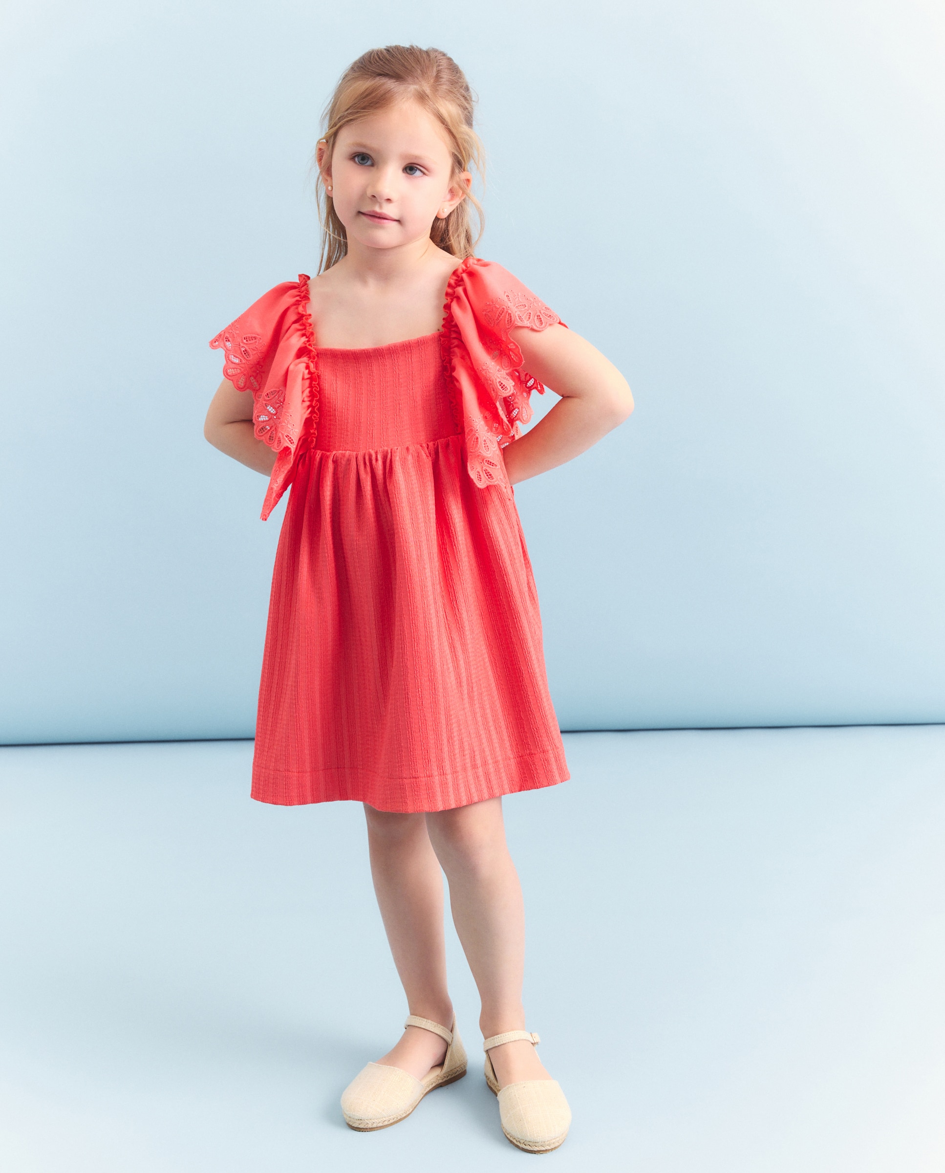 Vestido Circular sem Mangas e com Folho em Tecido Plano Coconut El Corte Inglés 630 Coral-1