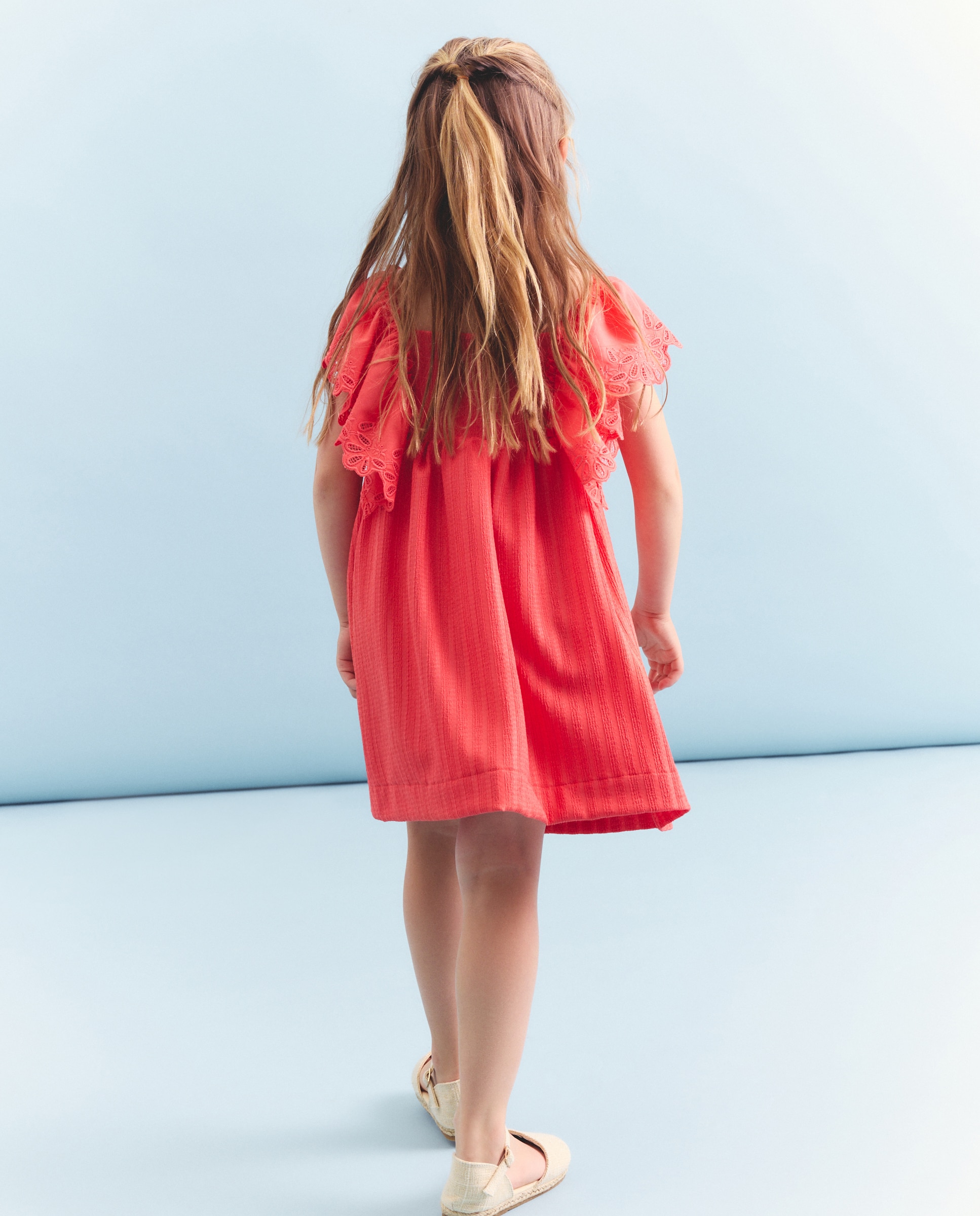 Vestido Circular sem Mangas e com Folho em Tecido Plano Coconut El Corte Inglés 630 Coral-3