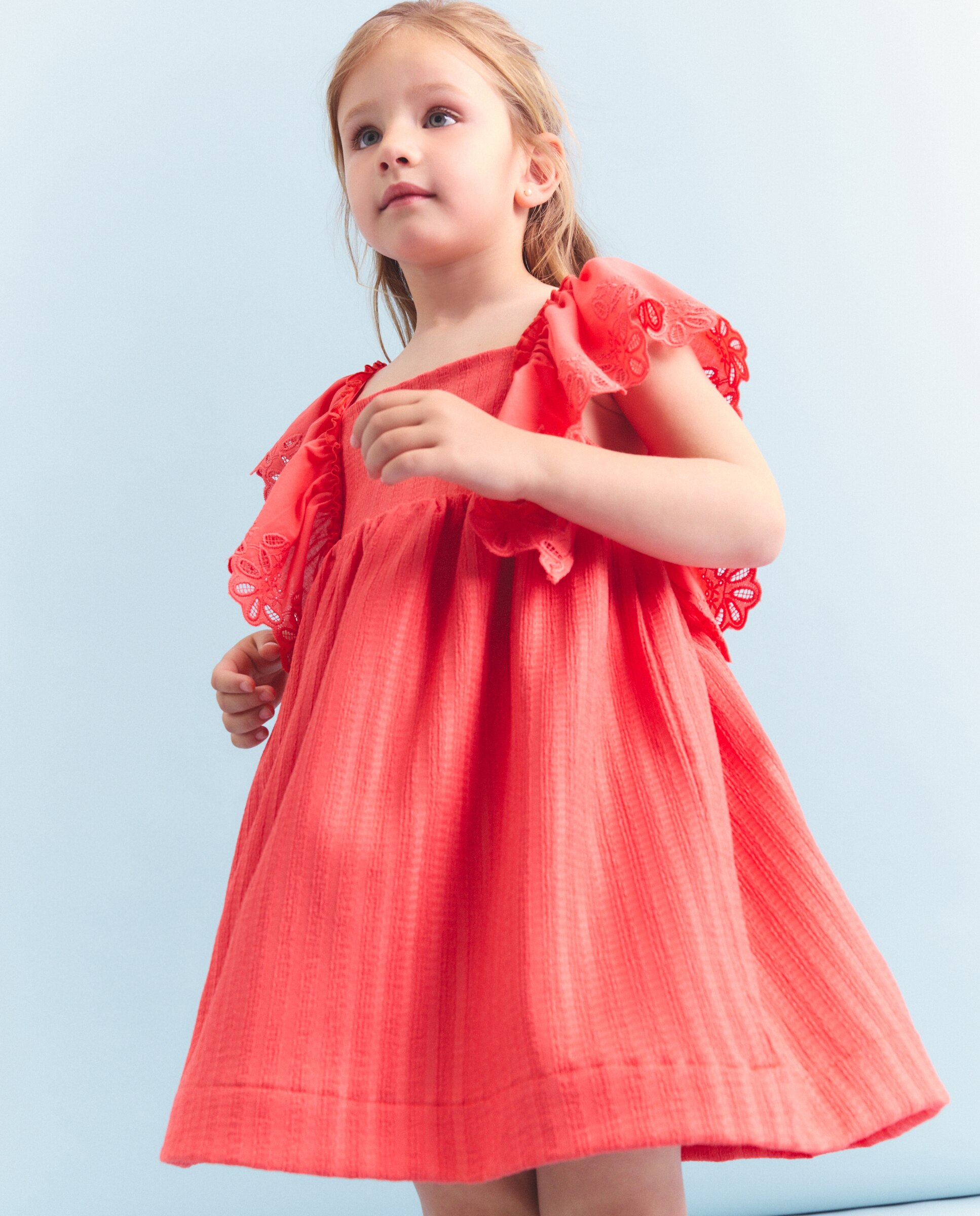Vestido Circular sem Mangas e com Folho em Tecido Plano Coconut El Corte Inglés 630 Coral-4