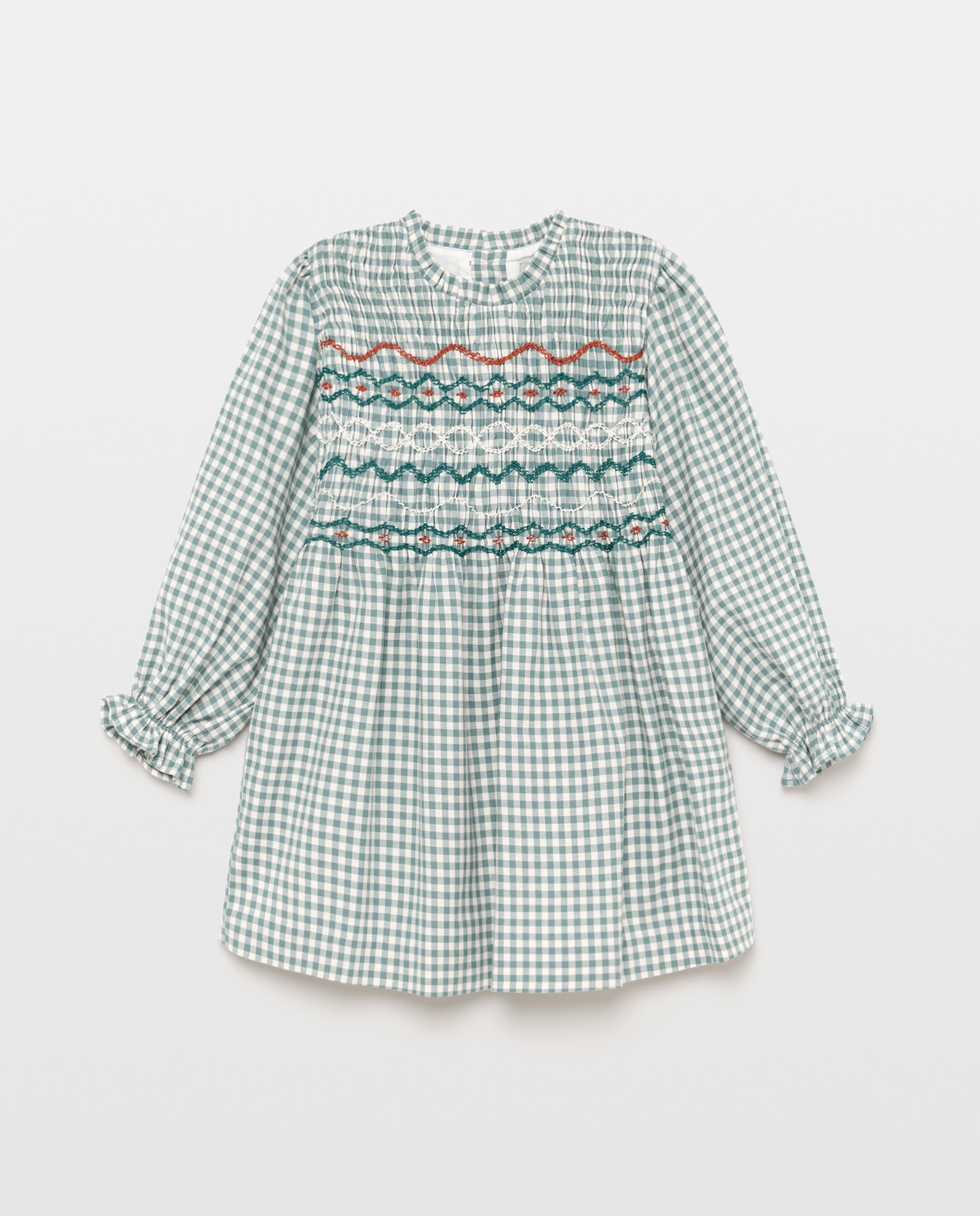 Vestido de Manga Comprida com Favos de Mel à Mão Verde-4