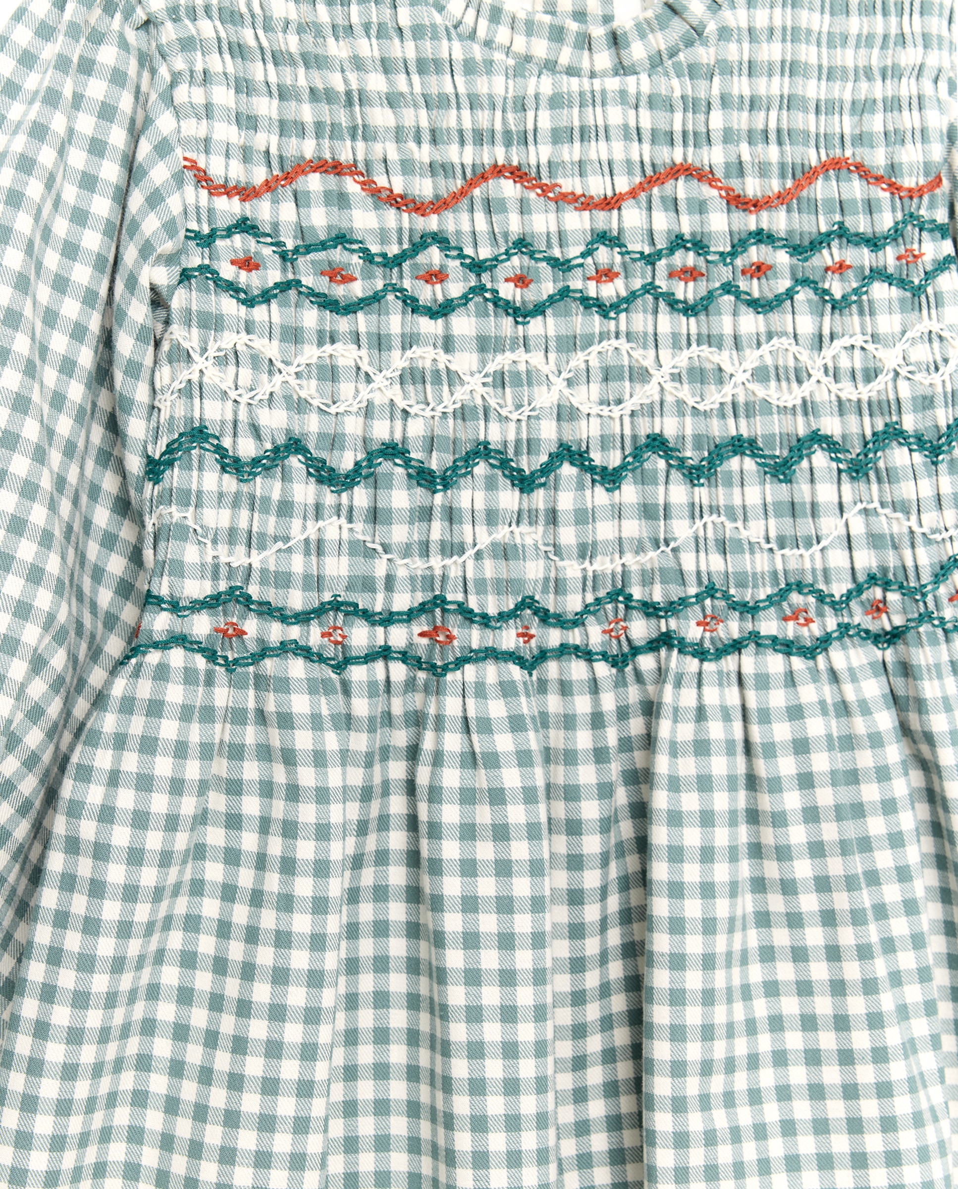 Vestido de Manga Comprida com Favos de Mel à Mão Verde-5