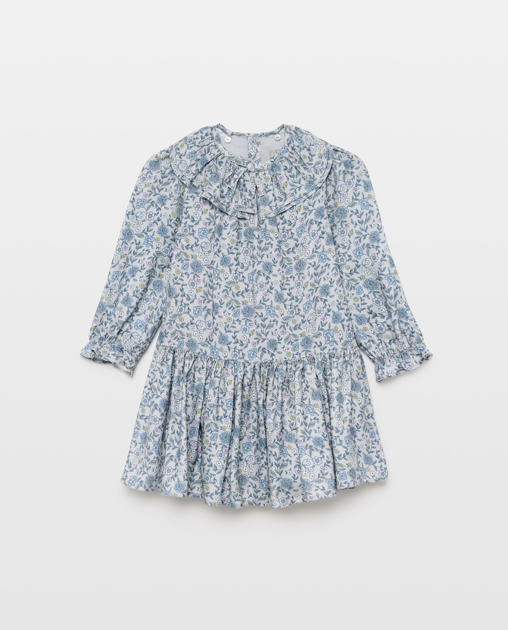 Vestido de Viscose com Manga Comprida e All Over Print Floral Azul-4