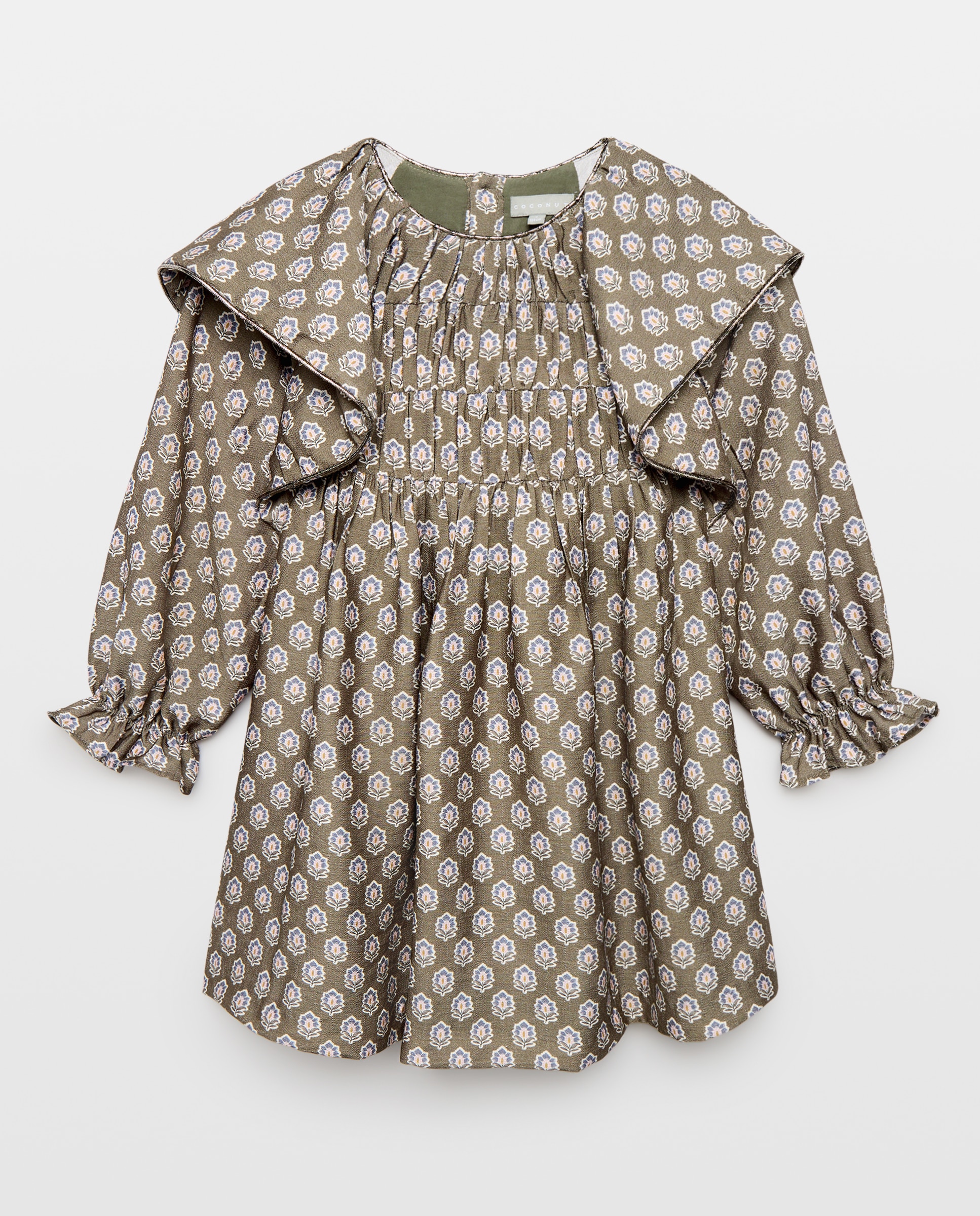 Vestido de Crepe com Manga Comprida com Elásticos e All Over Print de Fantasia Verde-5