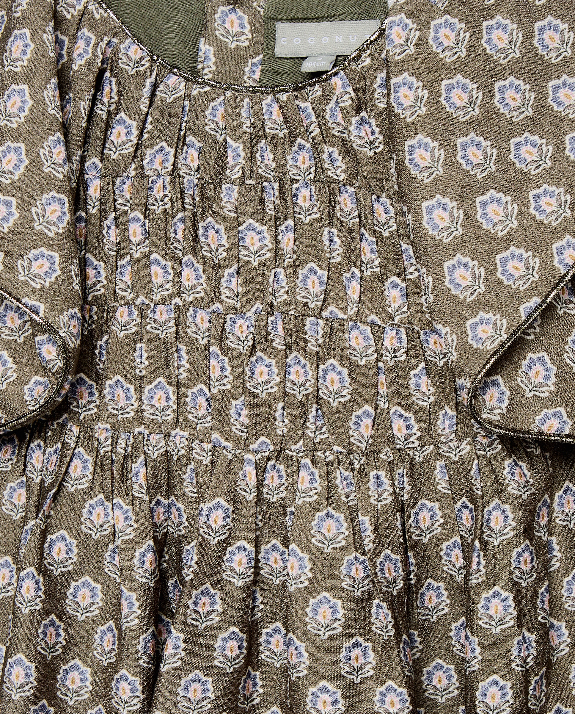Vestido de Crepe com Manga Comprida com Elásticos e All Over Print de Fantasia Verde-6