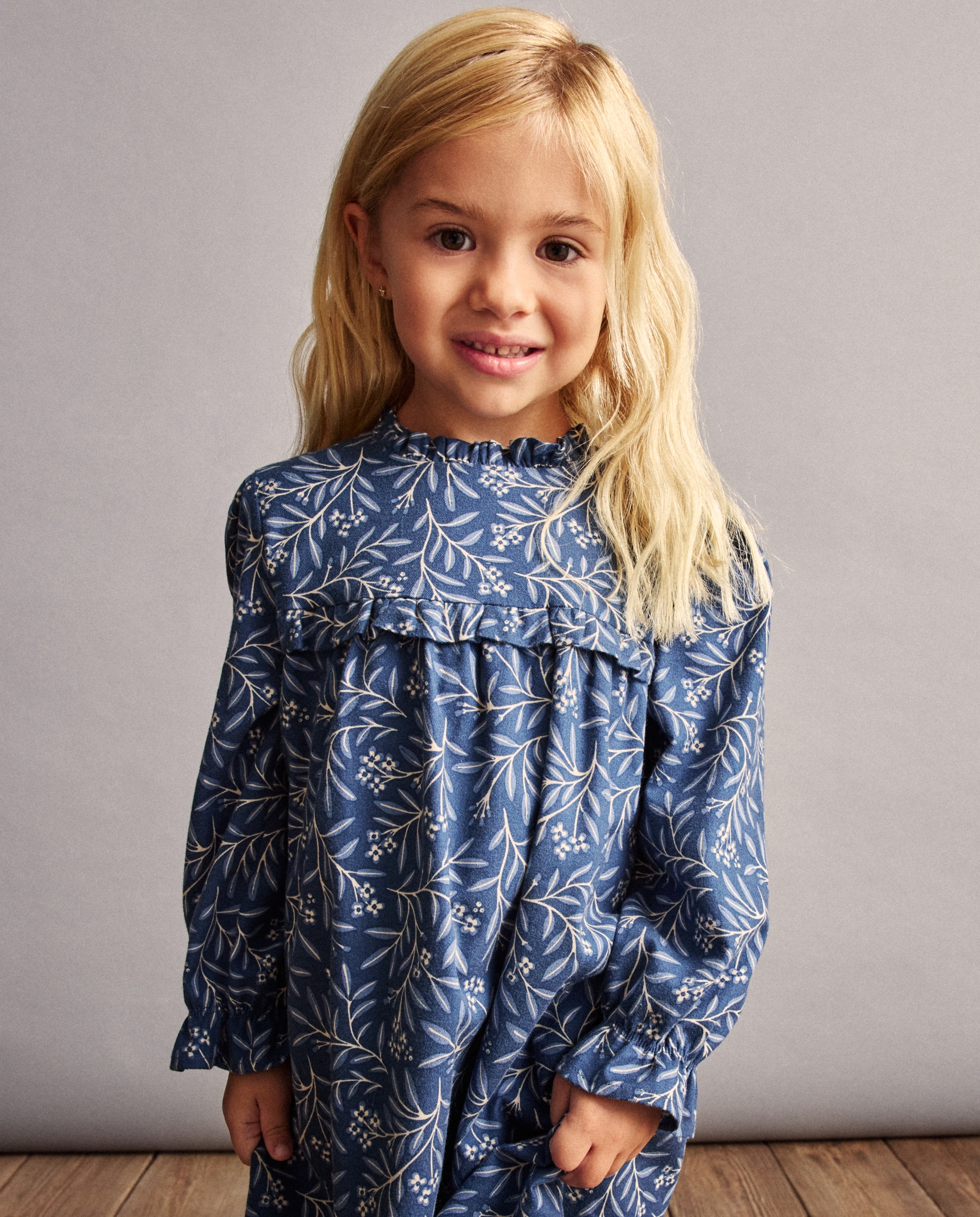 Vestido de Algodão com Manga Comprida e All Over Print de Fantasia Coconut El Corte Inglés Azul-2