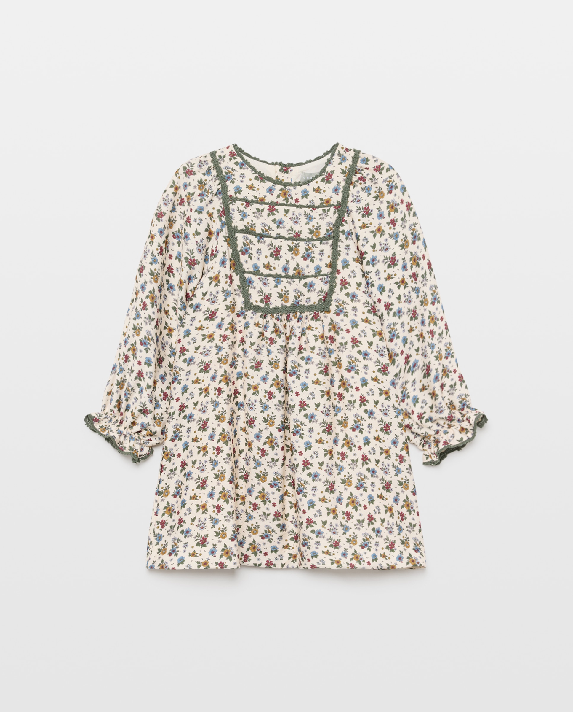 Vestido de Crepe com Manga Comprida com Elásticos e All Over Print Floral Branco-4