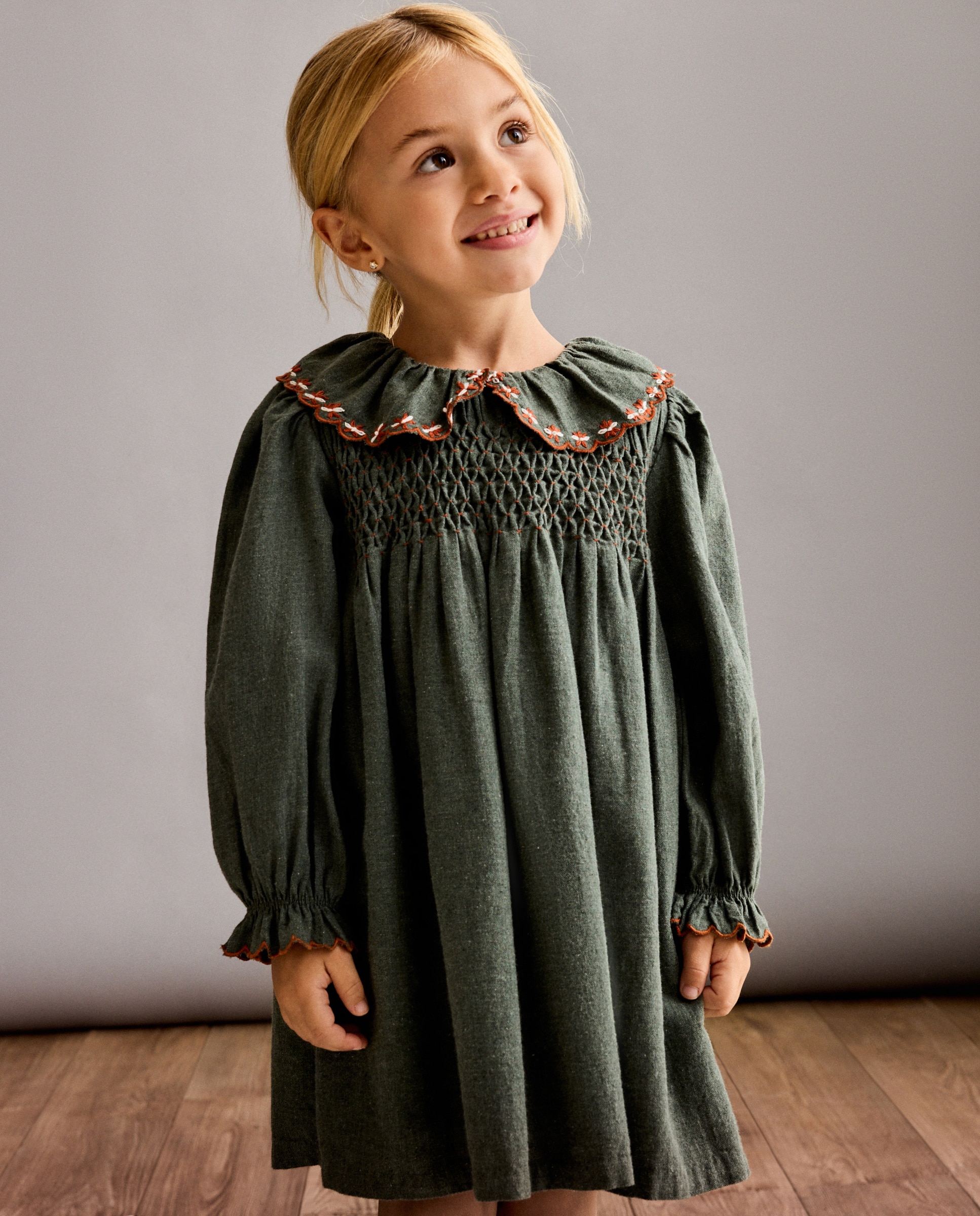 Vestido com Favos de Mel à Mão Verde Bilhar-2