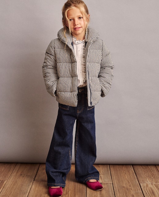 Imagen 0 de Abrigo cuello envolvente cuadro vichy de niña