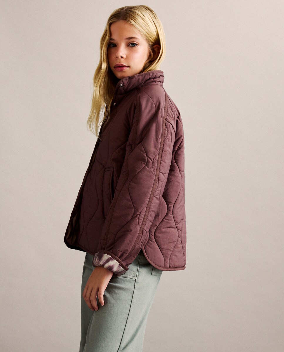 Sobretudo Liso Ligeiro Acolchoado Ameixa-2