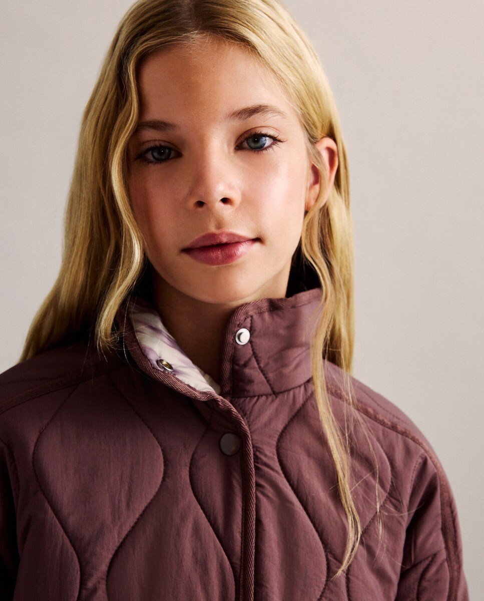 Sobretudo Liso Ligeiro Acolchoado Ameixa-3