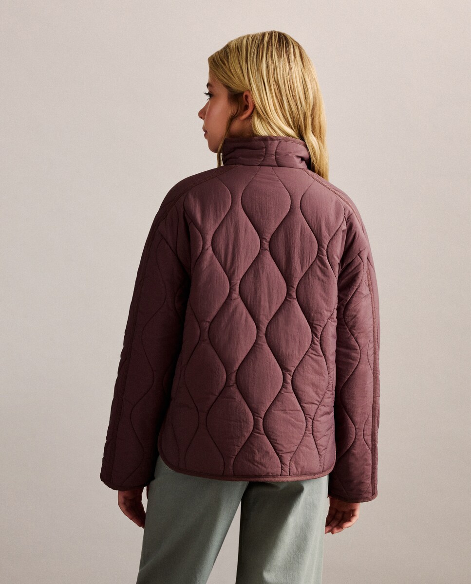 Sobretudo Liso Ligeiro Acolchoado Ameixa-4