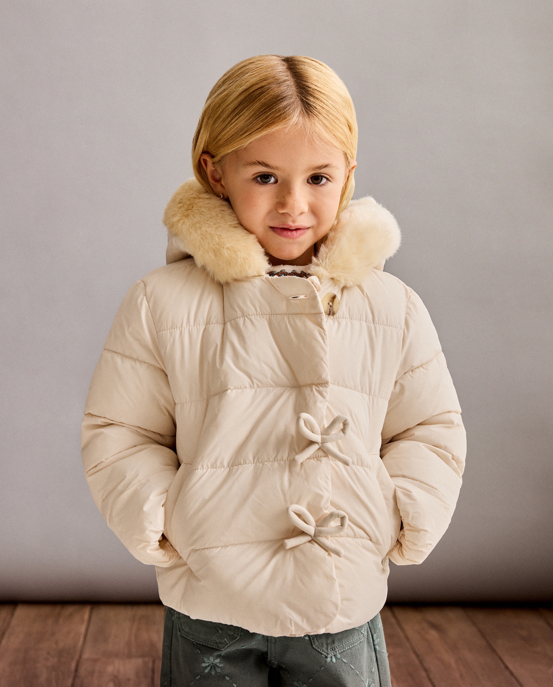 Parka Acolchoada com Laços Natural-2