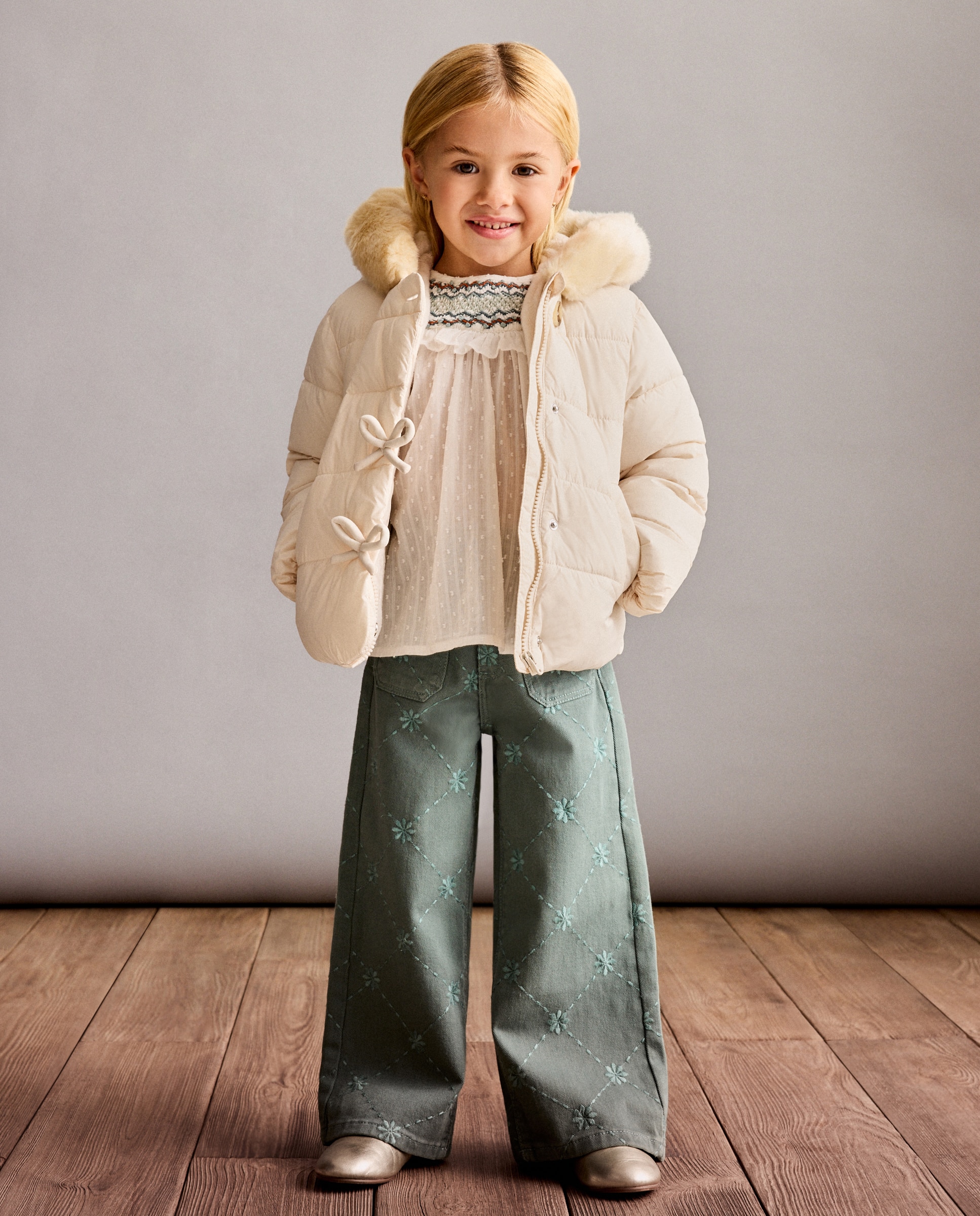 Parka Acolchoada com Laços Natural-3