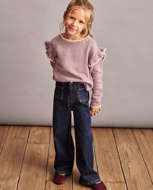 Imagen 0 de Jersey cuello caja con volantes y contrastes de niña