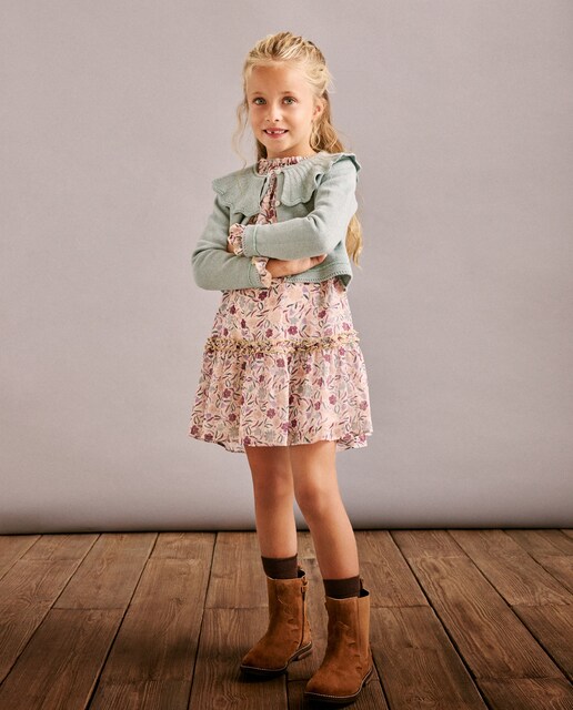 Imagen 0 de Chaqueta tricot galga fina cuello lurex y lazo de niña