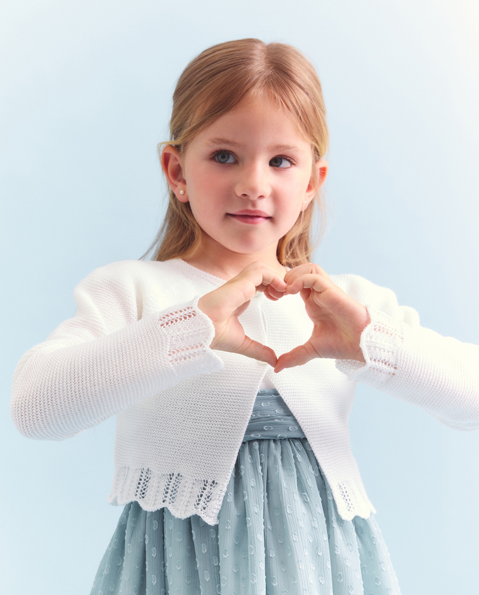 Chaqueta de punto perlé con mangas de niña Blanco