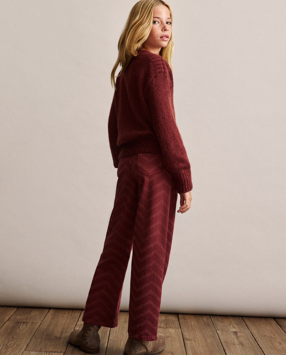 Camisola de Malha com Decote à Barco Oversize e Malha Aberta Esponjosa 770 Terracota-3