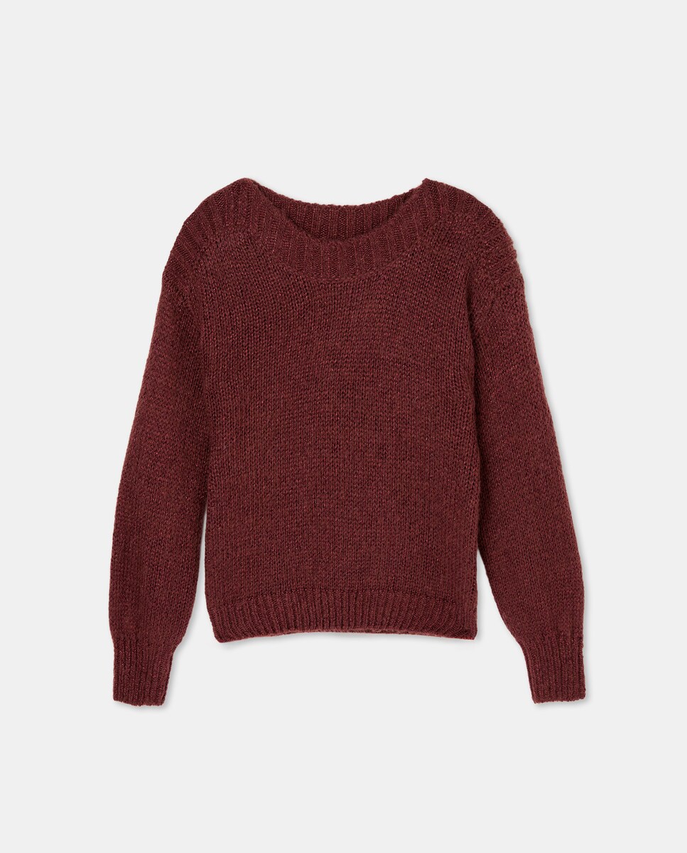 Camisola de Malha com Decote à Barco Oversize e Malha Aberta Esponjosa 770 Terracota-4