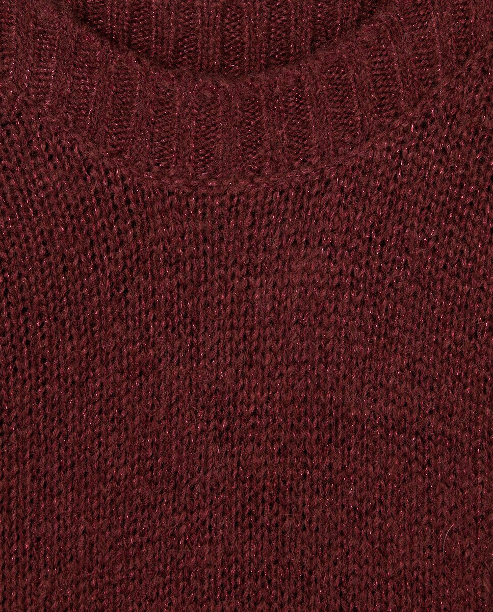 Camisola de Malha com Decote à Barco Oversize e Malha Aberta Esponjosa 770 Terracota-5