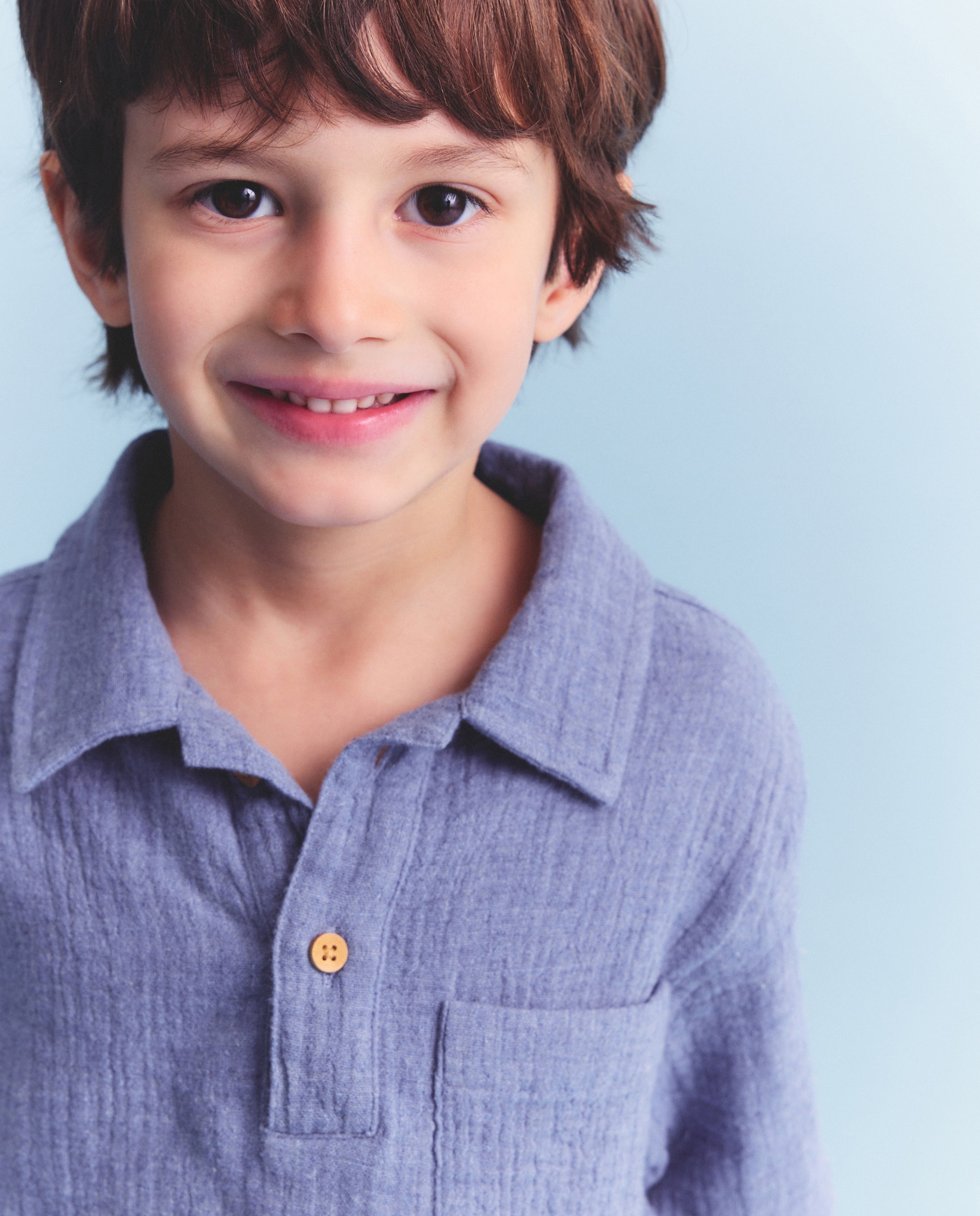 Camisa de Manga Curta com Colarinho de Polo com Carcela e Bolso de Chiffon Melange Coconut El Corte Inglés 471 Índigo-1