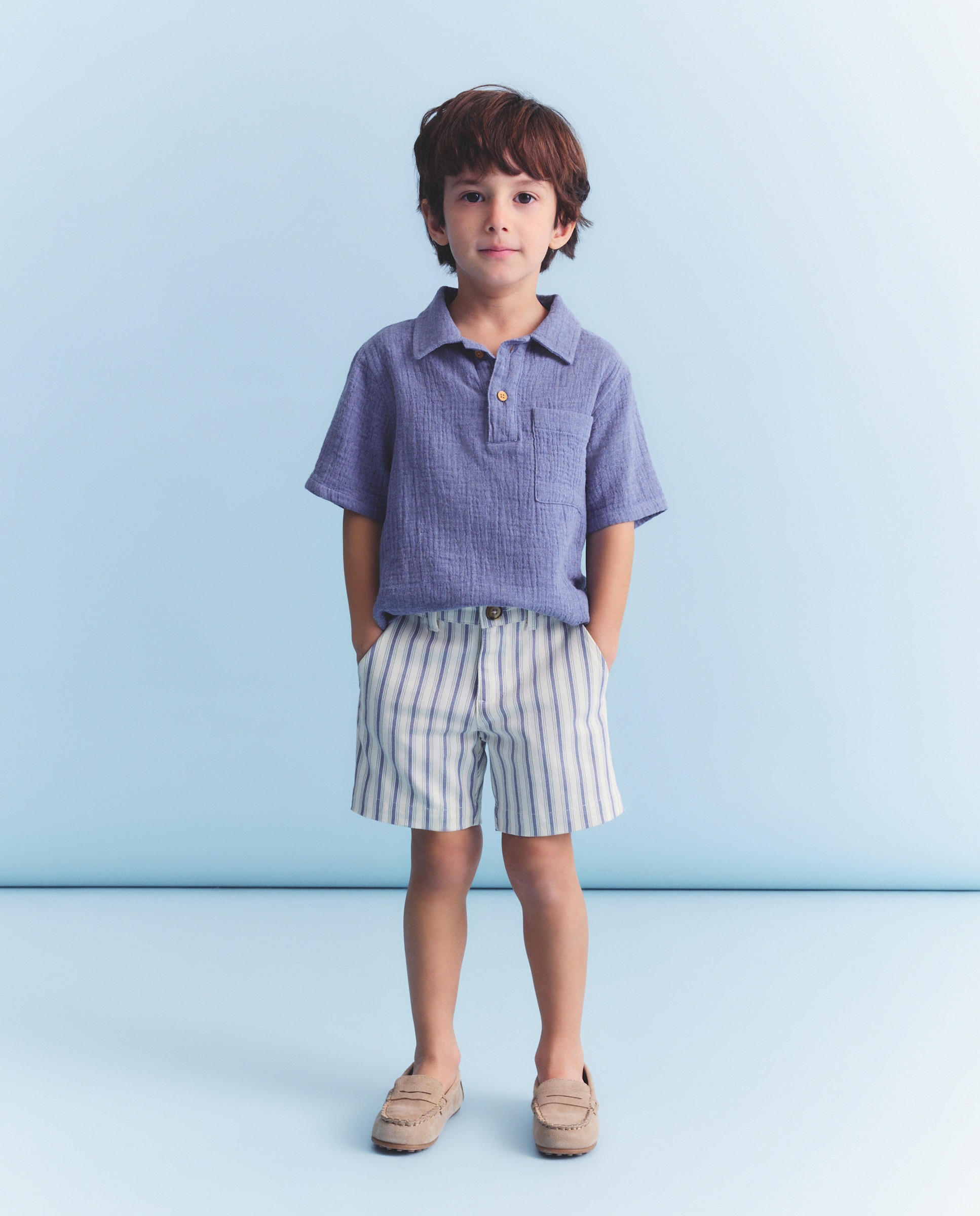 Camisa de Manga Curta com Colarinho de Polo com Carcela e Bolso de Chiffon Melange Coconut El Corte Inglés 471 Índigo-2