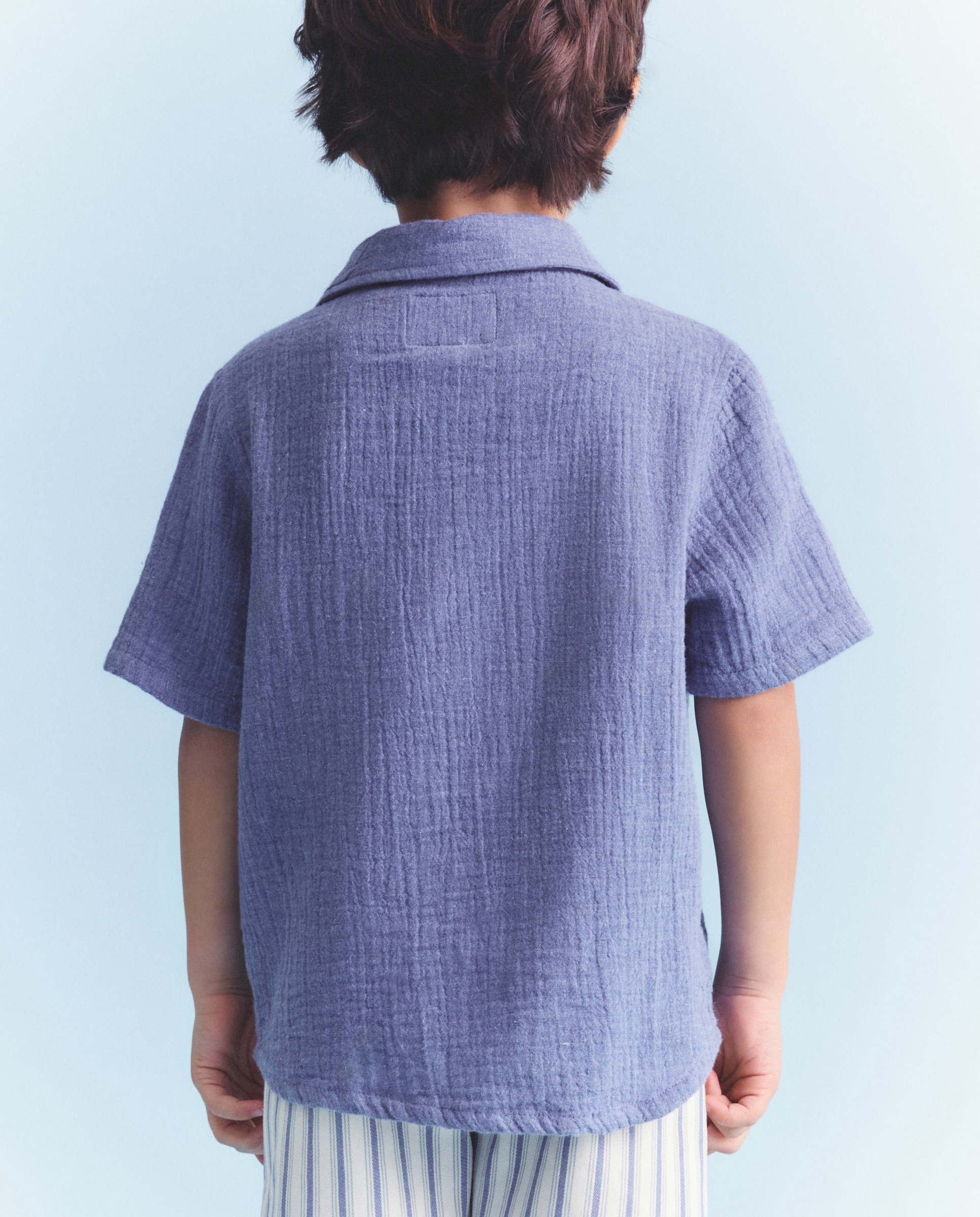Camisa de Manga Curta com Colarinho de Polo com Carcela e Bolso de Chiffon Melange Coconut El Corte Inglés 471 Índigo-3