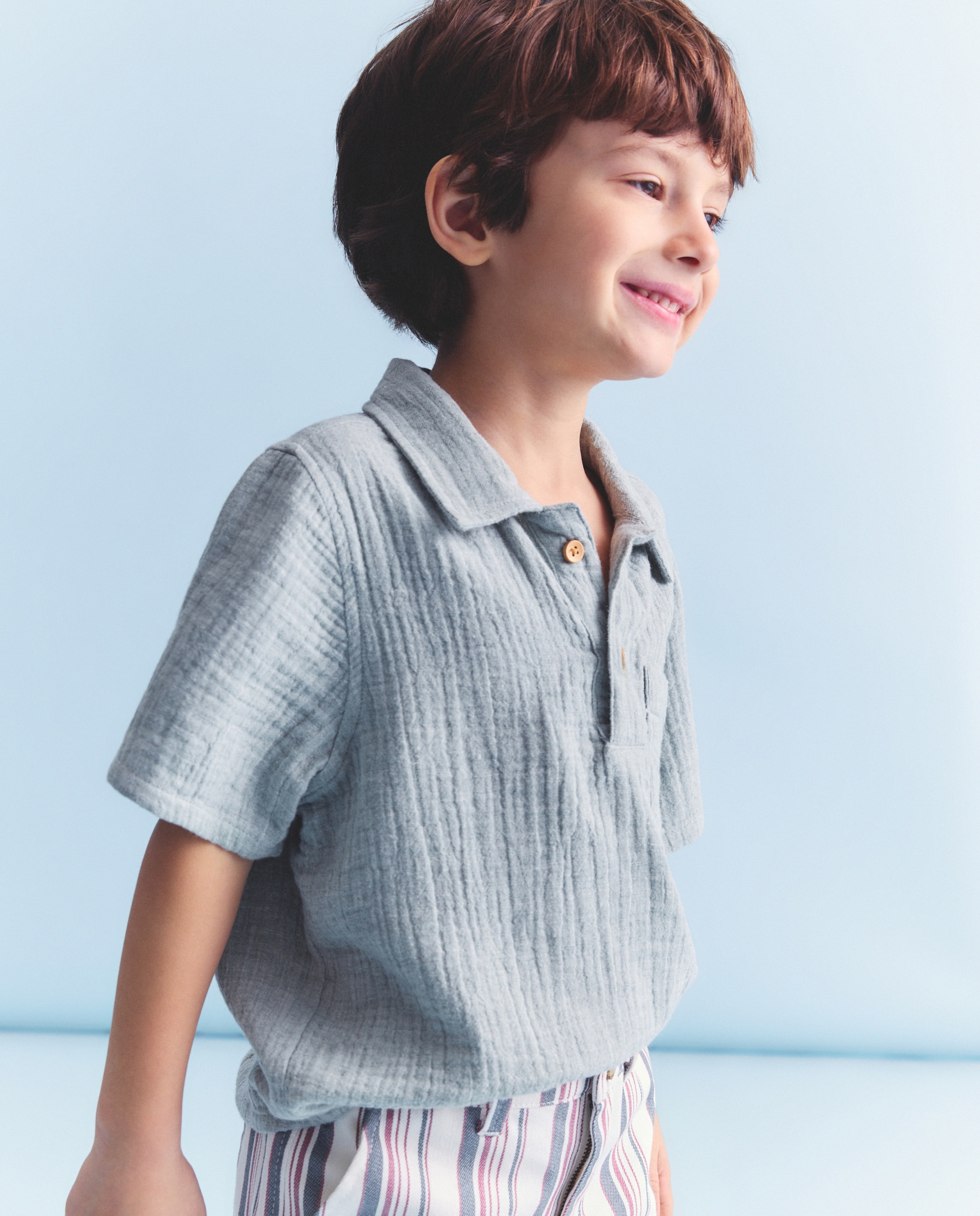 Camisa de Manga Curta com Colarinho de Polo com Carcela e Bolso de Chiffon Melange Coconut El Corte Inglés 560 Azeitona-1