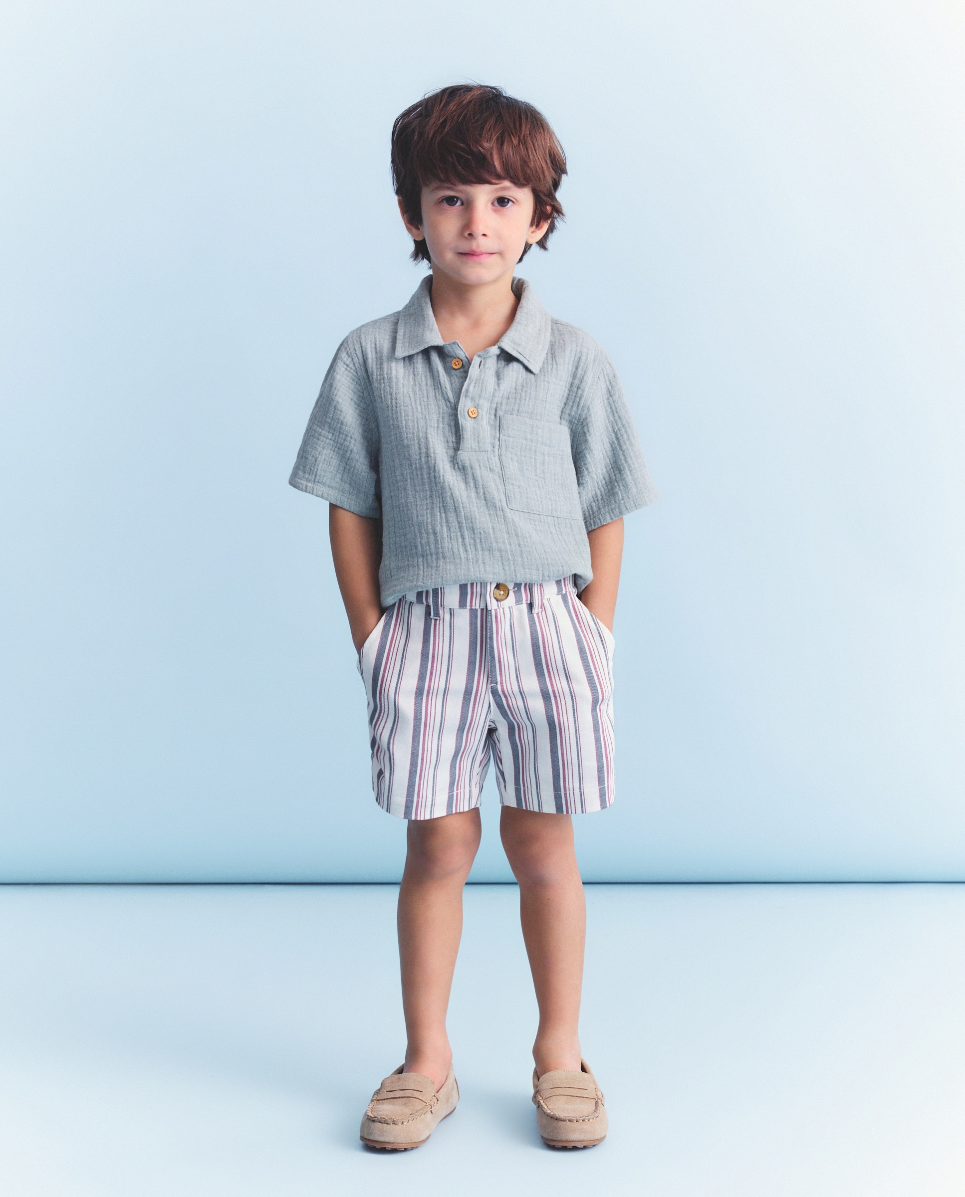 Camisa de Manga Curta com Colarinho de Polo com Carcela e Bolso de Chiffon Melange Coconut El Corte Inglés 560 Azeitona-2
