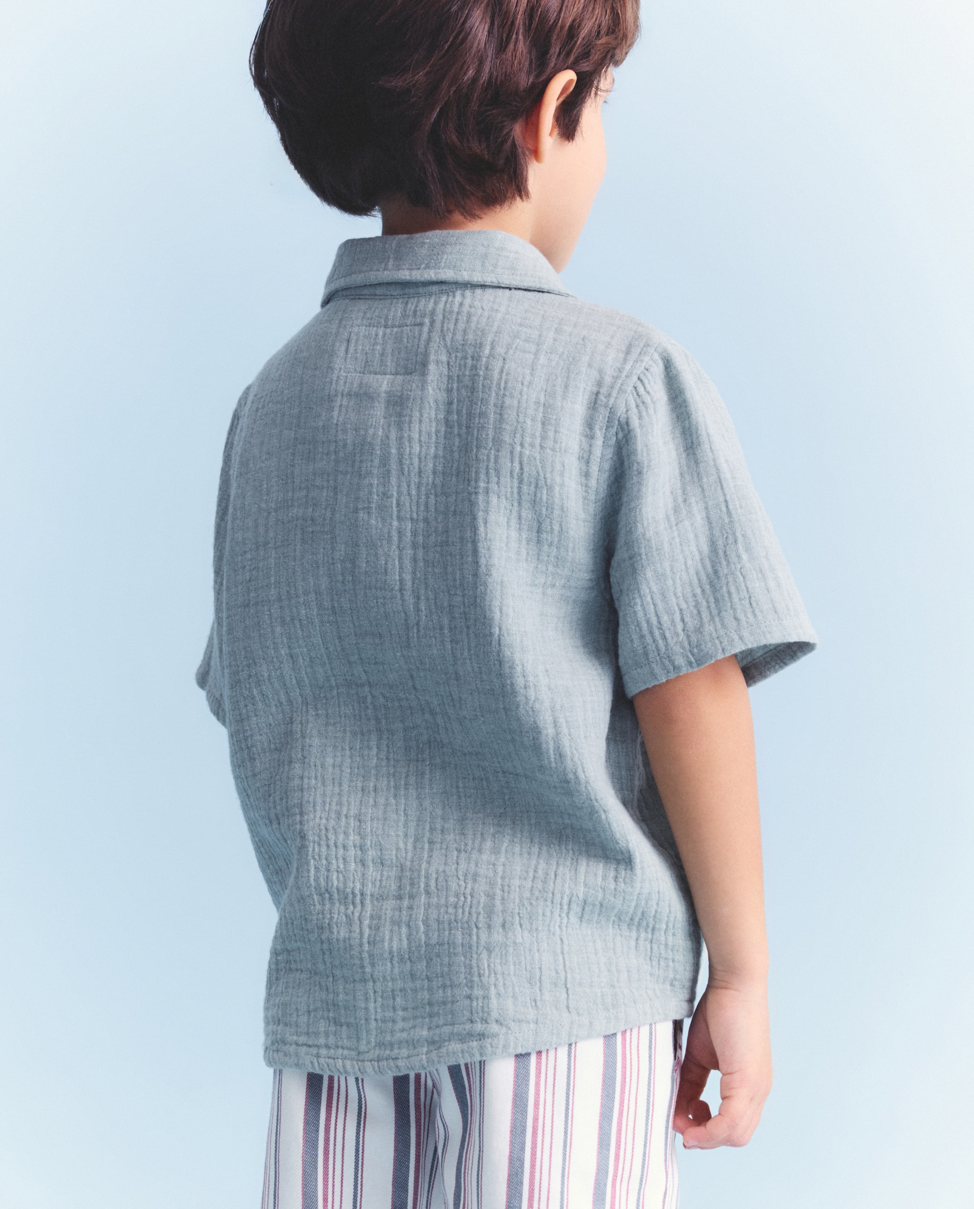 Camisa de Manga Curta com Colarinho de Polo com Carcela e Bolso de Chiffon Melange Coconut El Corte Inglés 560 Azeitona-3
