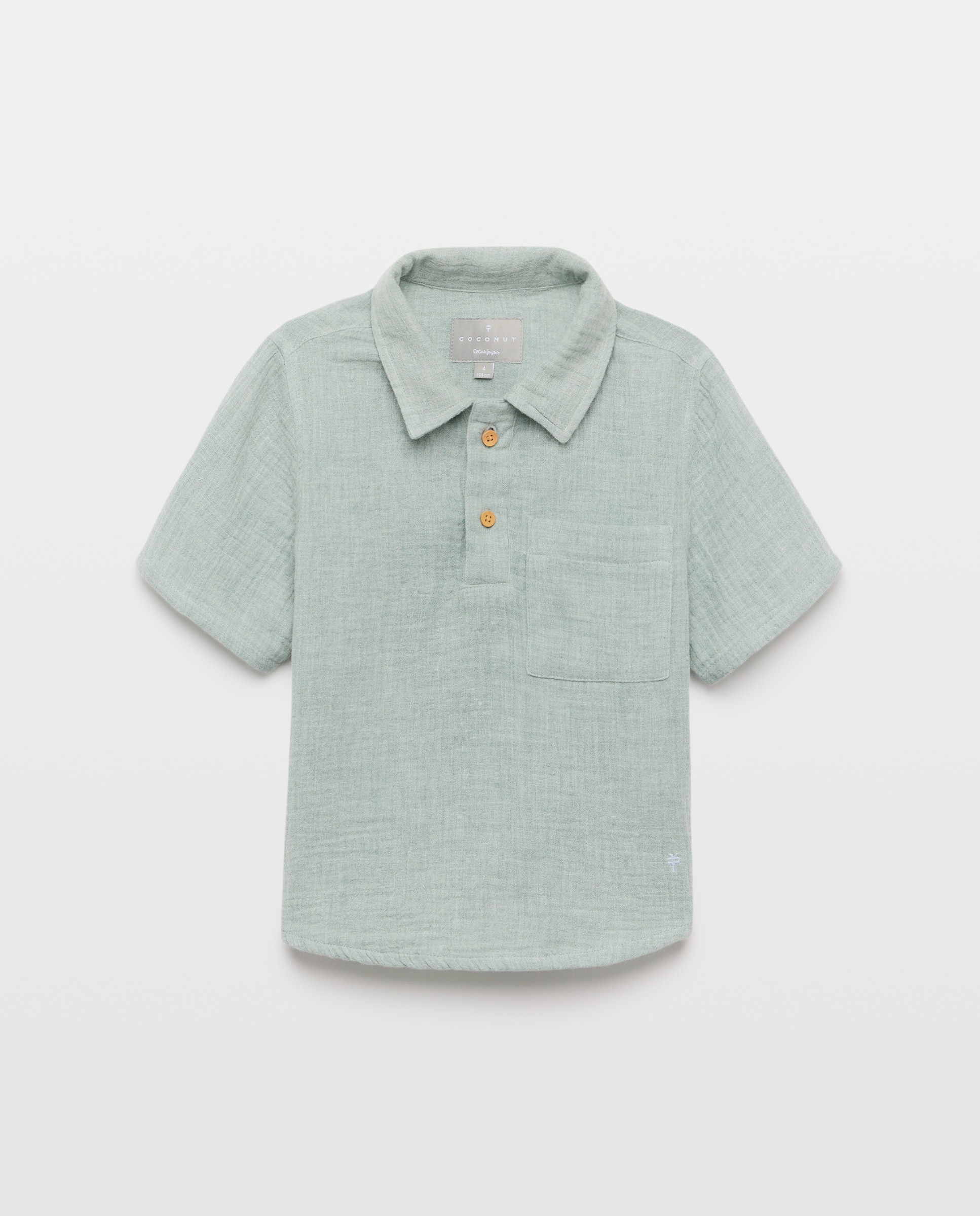 Camisa de Manga Curta com Colarinho de Polo com Carcela e Bolso de Chiffon Melange Coconut El Corte Inglés 560 Azeitona-4