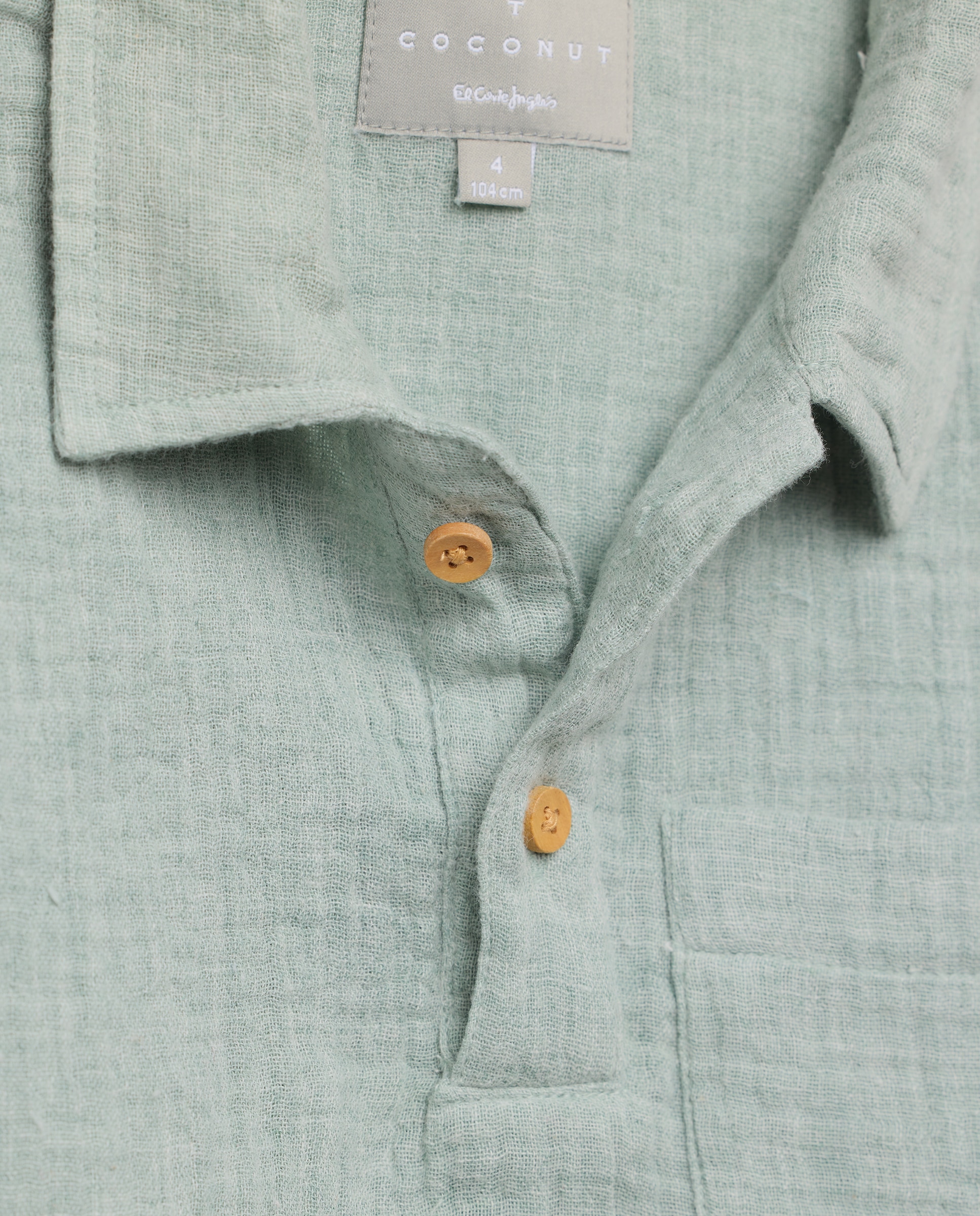 Camisa de Manga Curta com Colarinho de Polo com Carcela e Bolso de Chiffon Melange Coconut El Corte Inglés 560 Azeitona-5