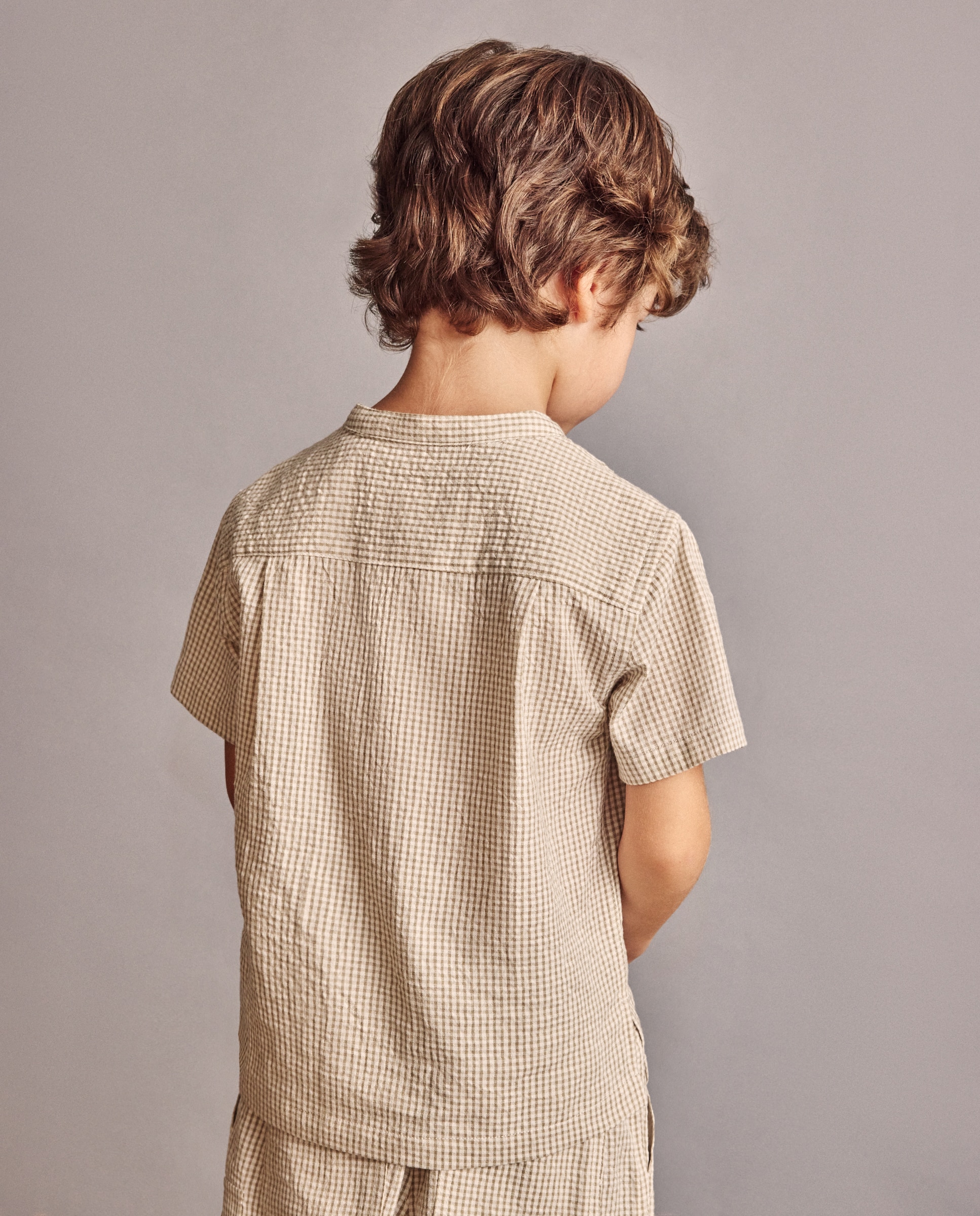 Camisa em Tecido Seersucker Vichy com Manga Curta Coconut El Corte Inglés Caqui-4