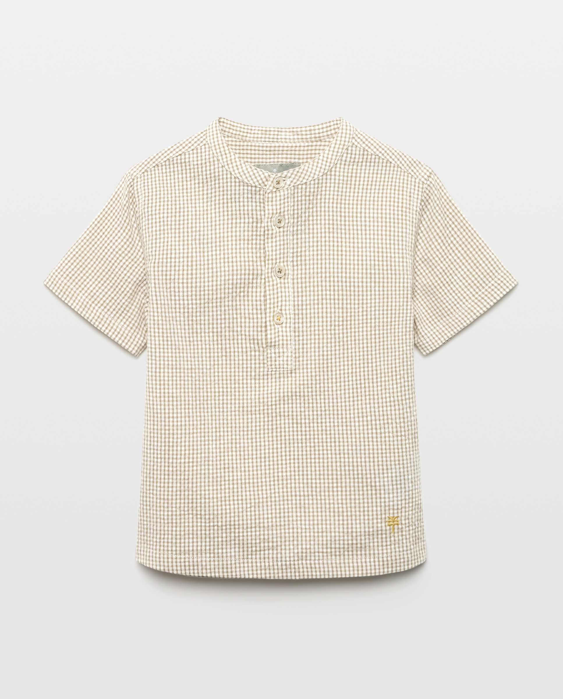 Camisa em Tecido Seersucker Vichy com Manga Curta Coconut El Corte Inglés Caqui-5