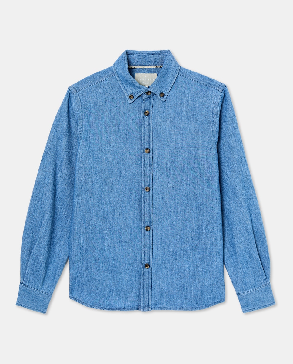 Camisa Lisa de Ganga com Manga Comprida Cinzento-4