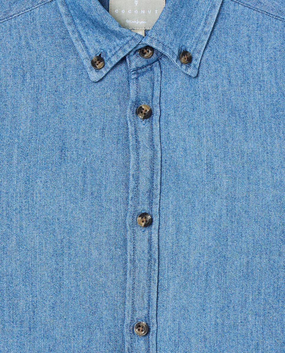 Camisa Lisa de Ganga com Manga Comprida Cinzento-5