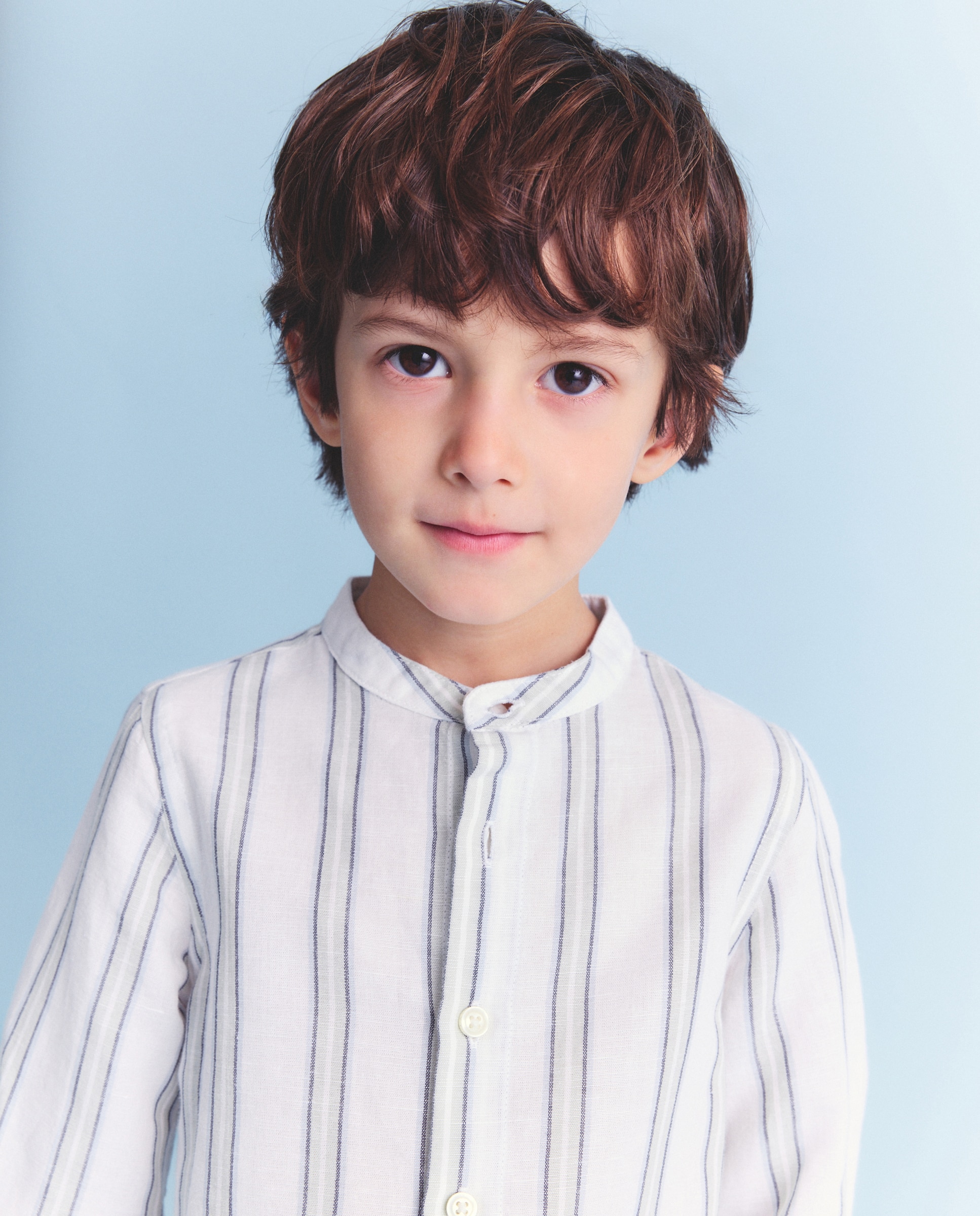 Camisa de Manga Comprida e Gola à Padre com Risca de Fantasia Azul-4