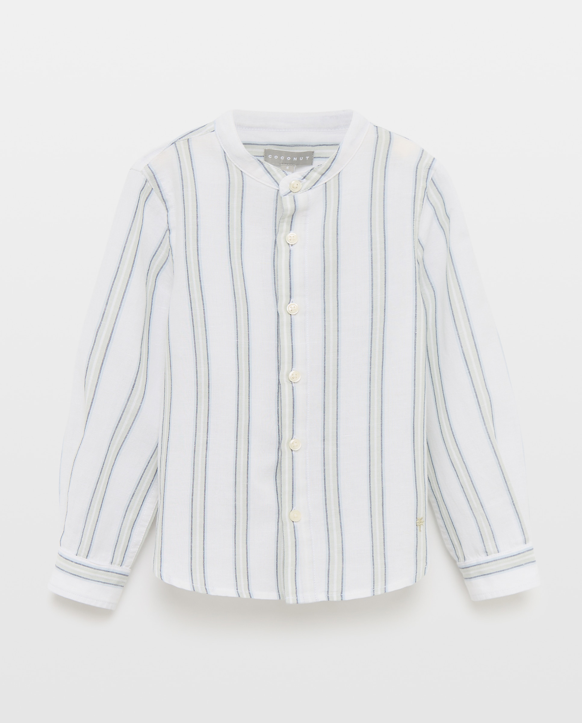 Camisa de Manga Comprida e Gola à Padre com Risca de Fantasia Azul-5