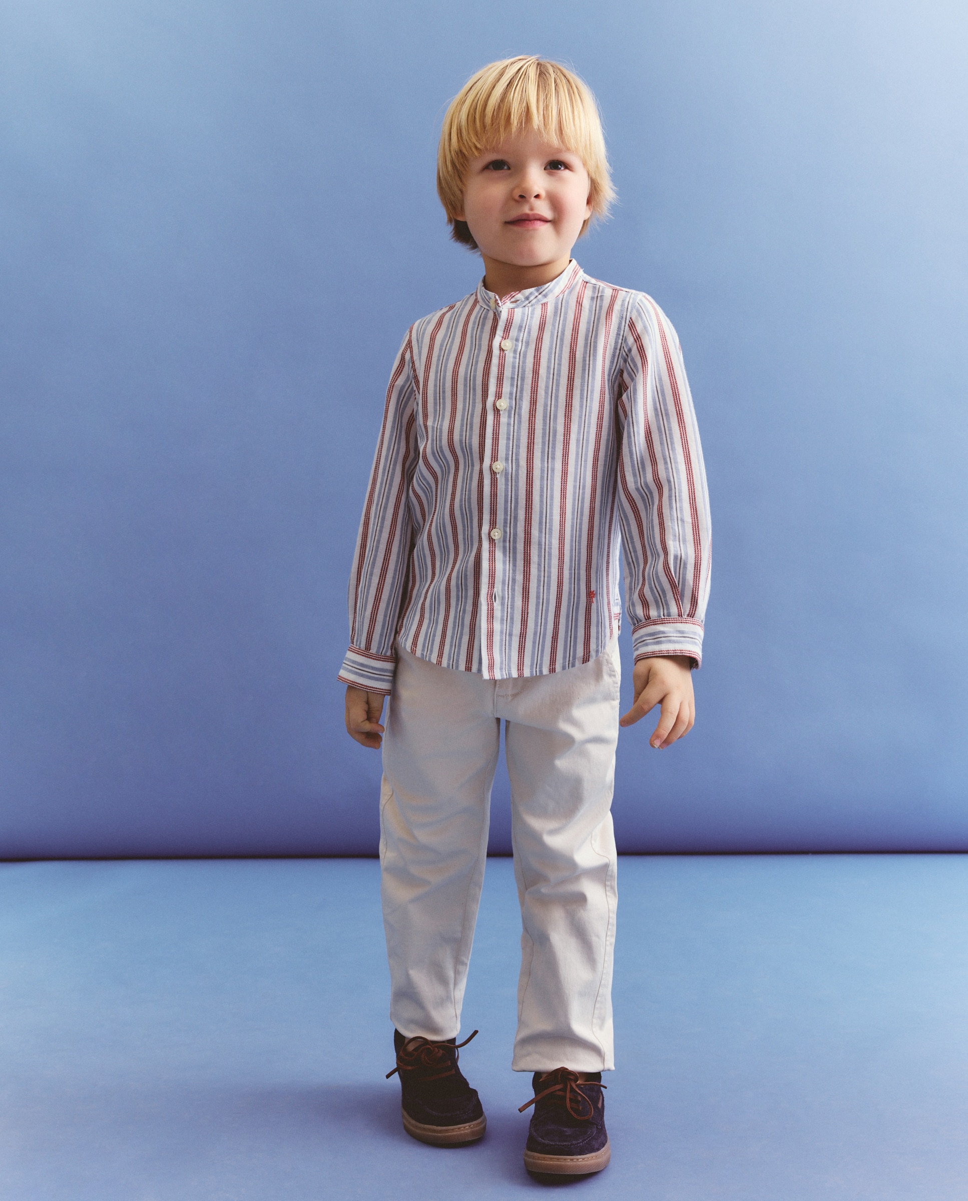 Camisa de Manga Comprida e Gola à Padre com Risca de Fantasia Vermelho-2
