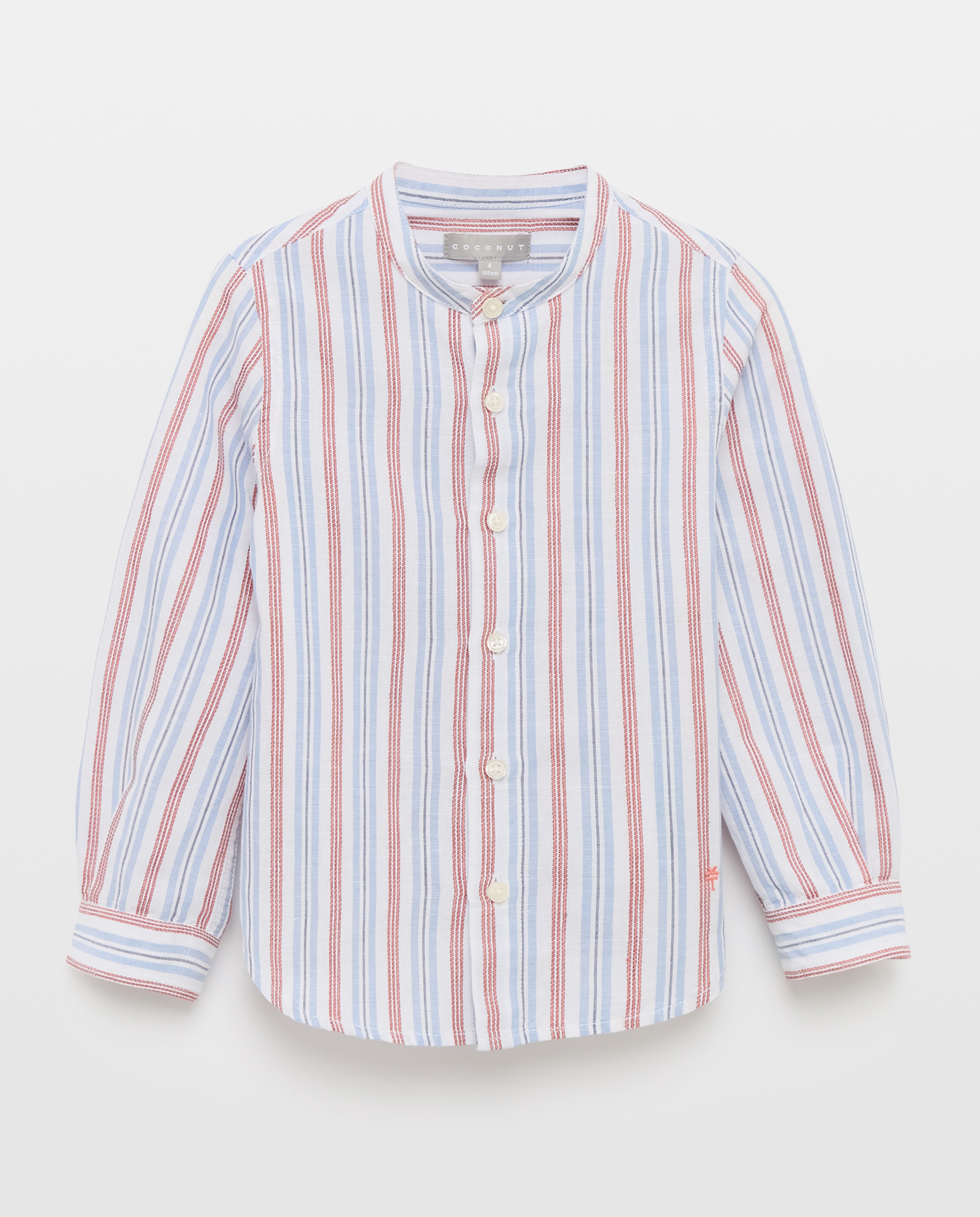 Camisa de Manga Comprida e Gola à Padre com Risca de Fantasia Vermelho-5