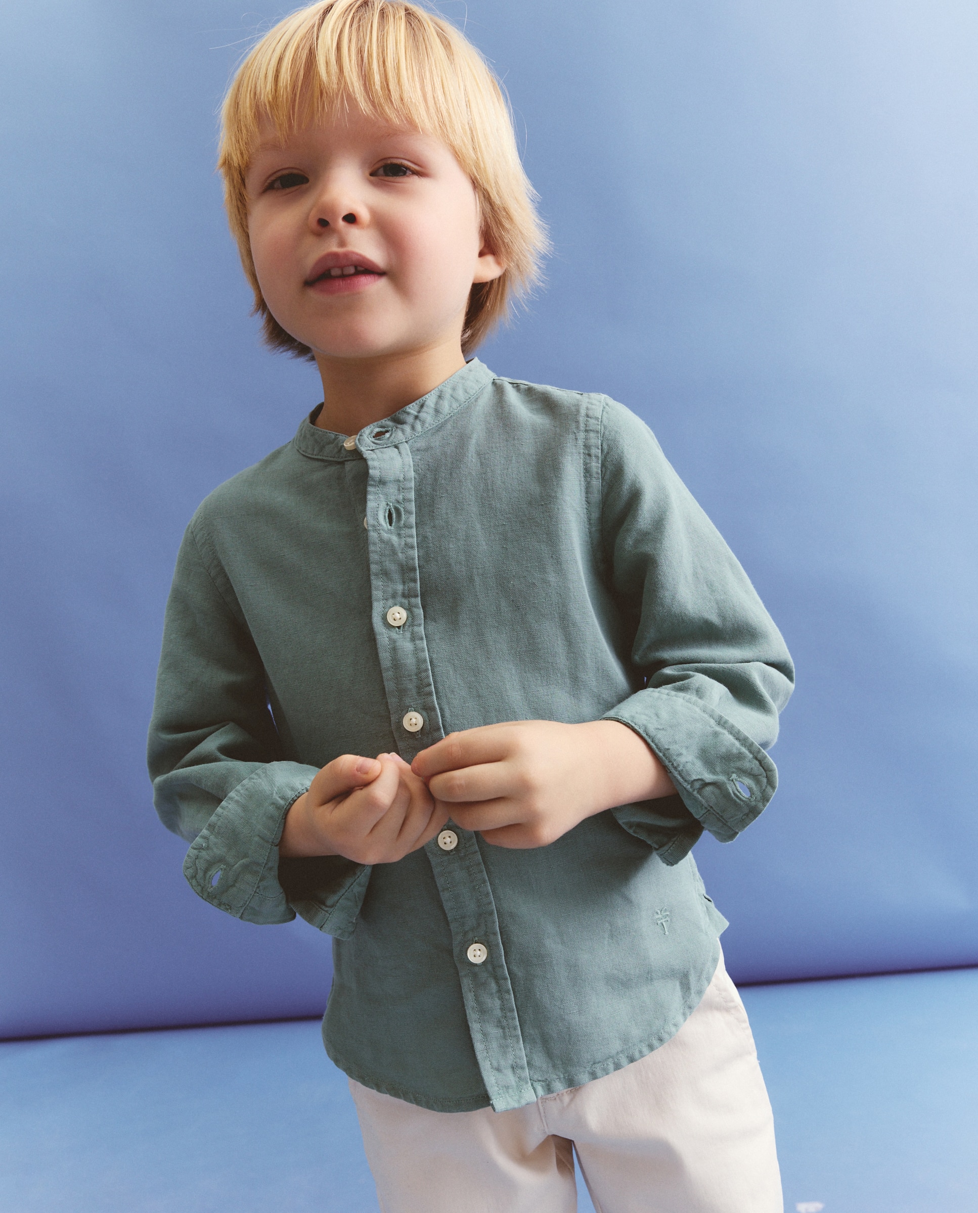 Camisa de Linho com Manga Comprida e Gola à Padre Coconut El Corte Inglés 530 Verde Escuro-1