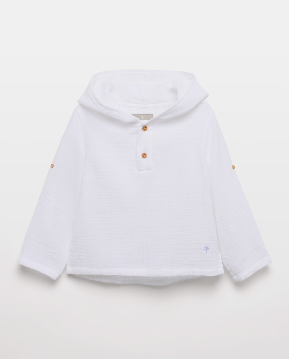 Imagem 0 de Camisa de Manga Comprida com Gola à Padre e Capuz de Chiffon