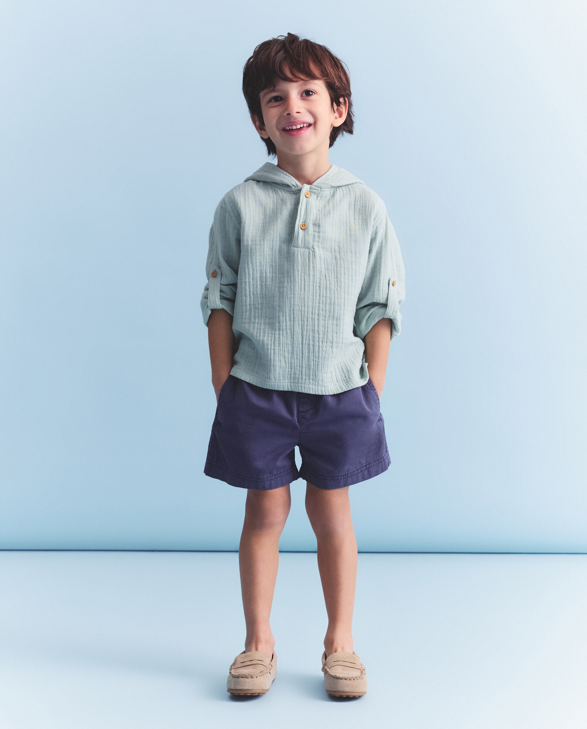 Camisa de niño con manga larga cuello mao y capucha de gasa - Coconut El Corte Inglés - Verde Verde-1
