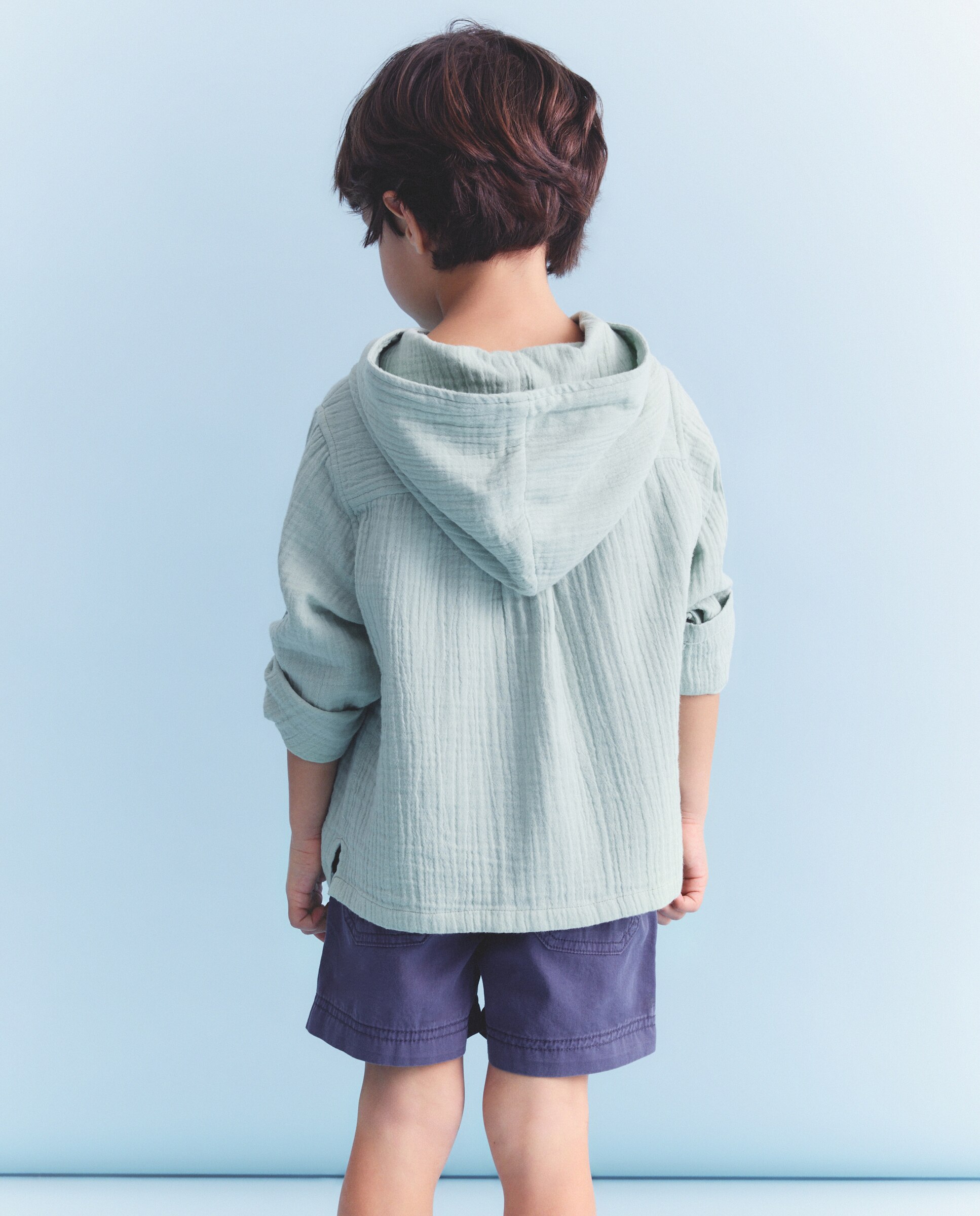 Camisa de niño con manga larga cuello mao y capucha de gasa - Coconut El Corte Inglés - Verde Verde-3