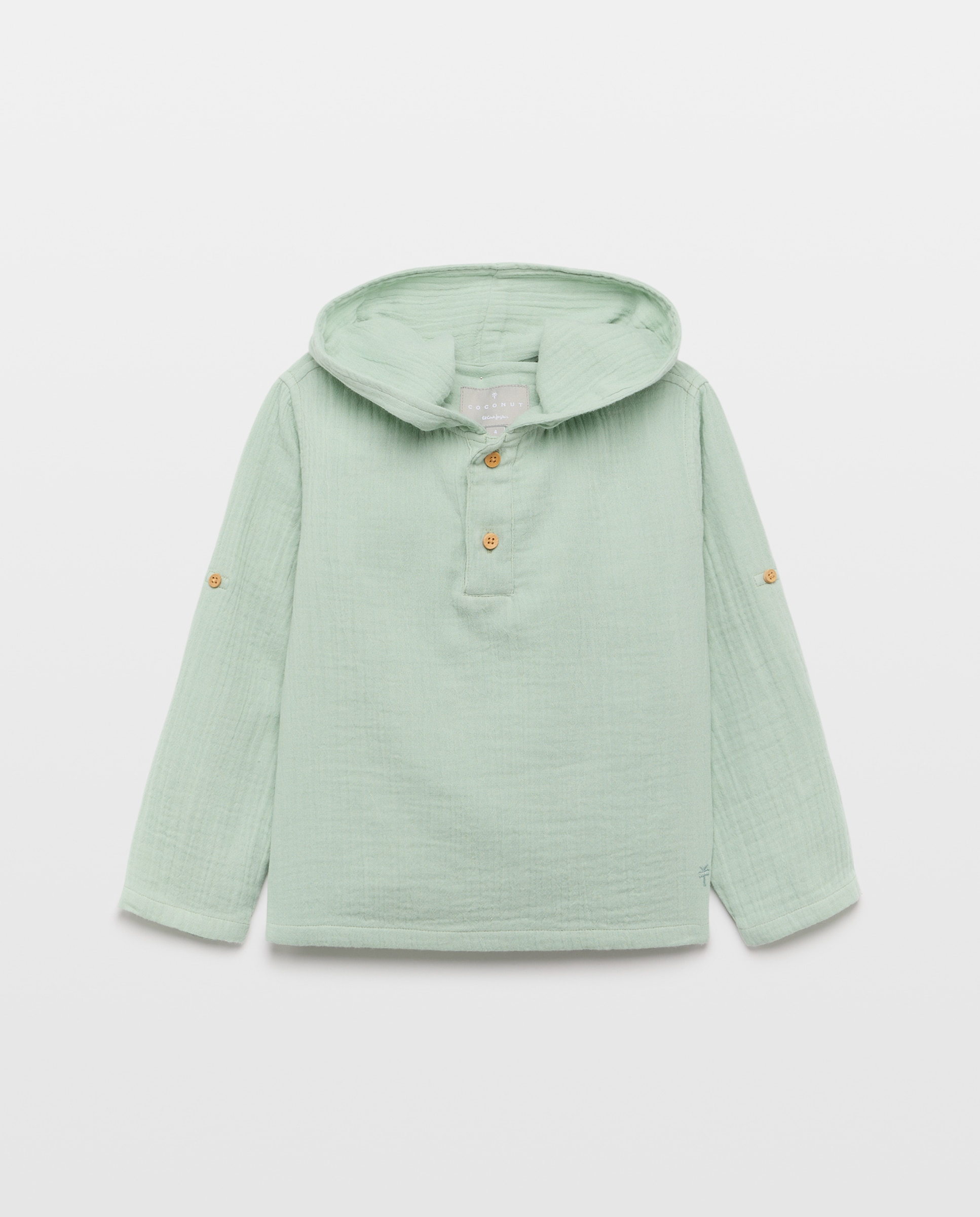 Camisa de niño con manga larga cuello mao y capucha de gasa - Coconut El Corte Inglés - Verde Verde-4