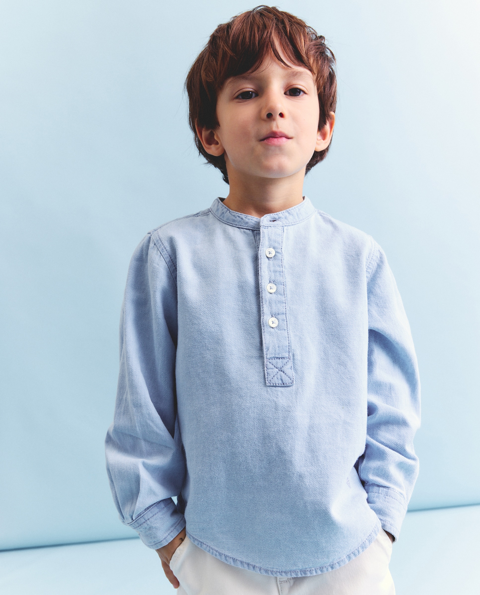 Camisa de Ganga com Manga Comprida e Gola à Padre 490 Petróleo-2