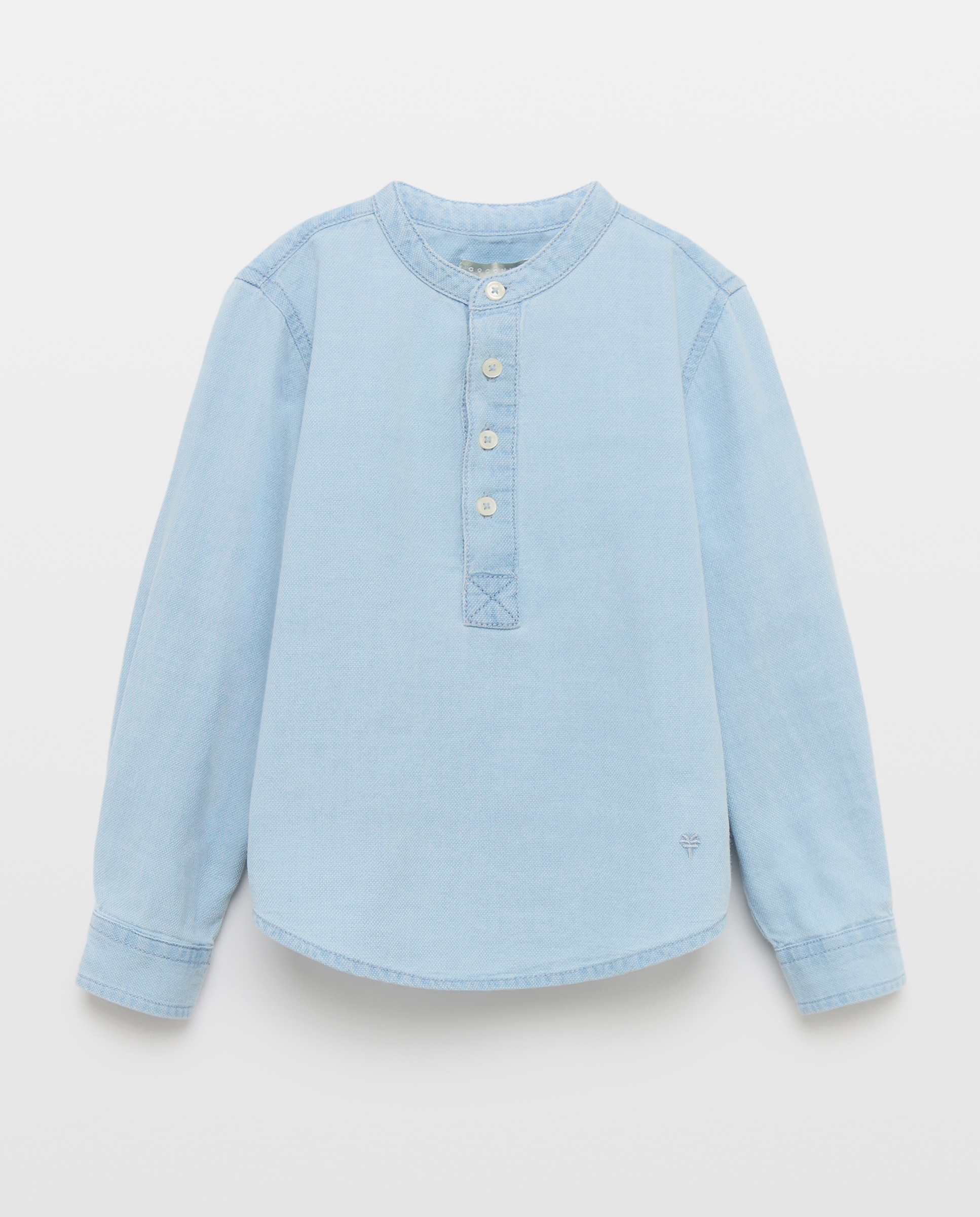 Camisa de Ganga com Manga Comprida e Gola à Padre 490 Petróleo-4