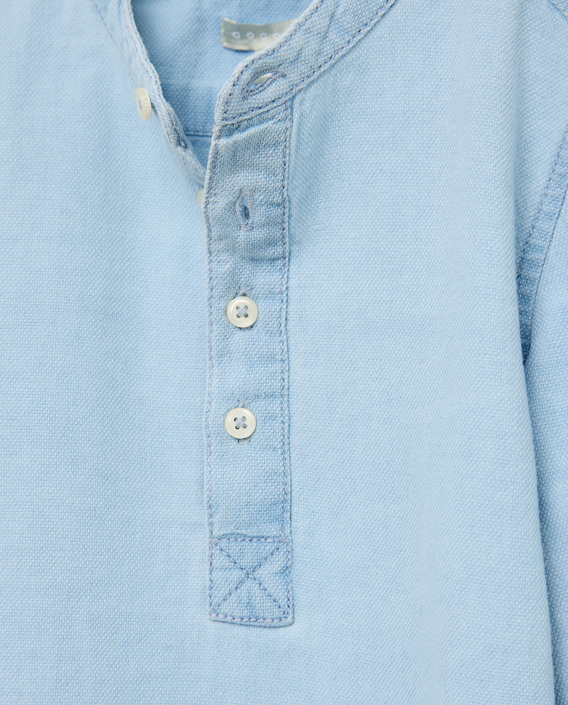 Camisa de Ganga com Manga Comprida e Gola à Padre 490 Petróleo-5